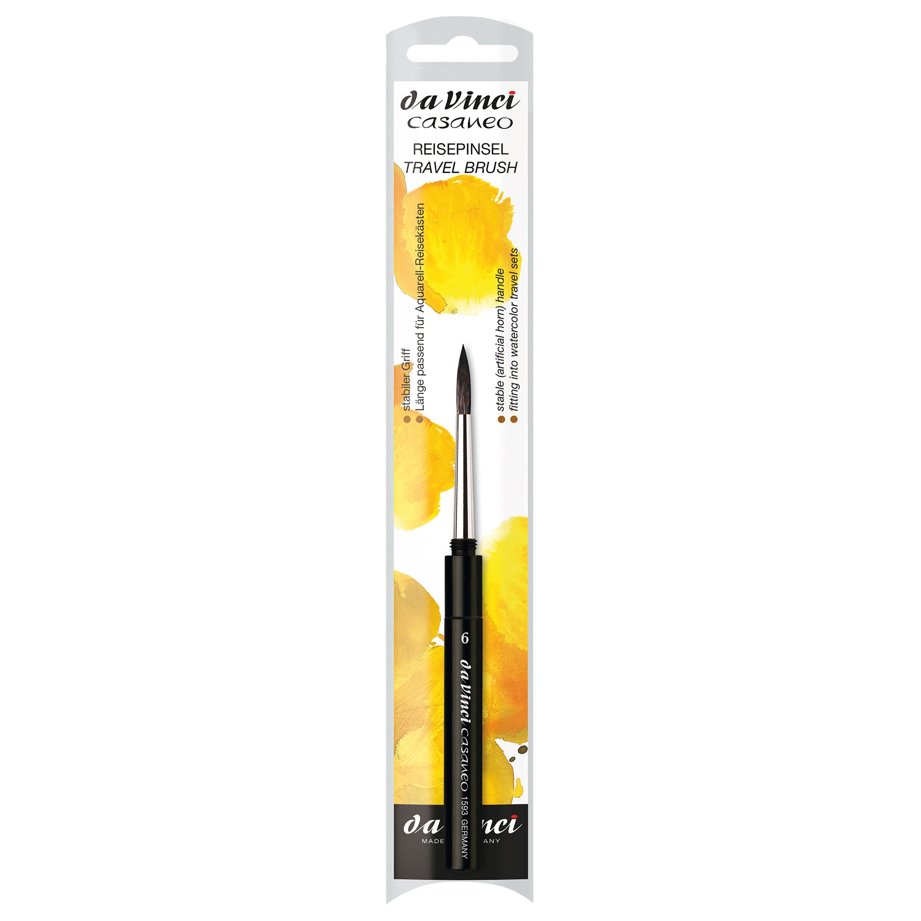 CASANEO Travel Pocket Brush, Extra Soft Synthetic, Watercolor, Round, Series 1593TP, Size 6