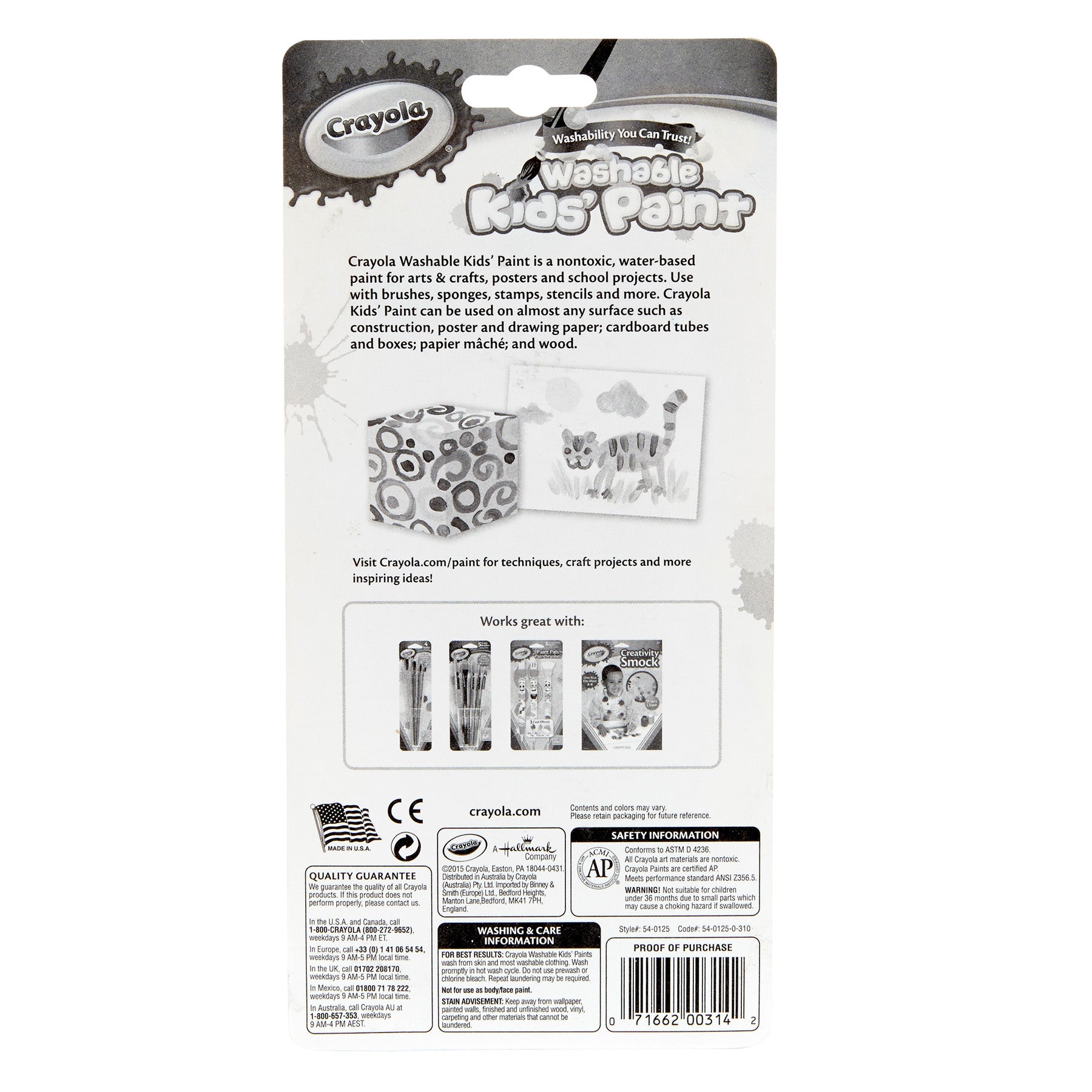 Washable Kids Paint Set & Paintbrush, 18 Count