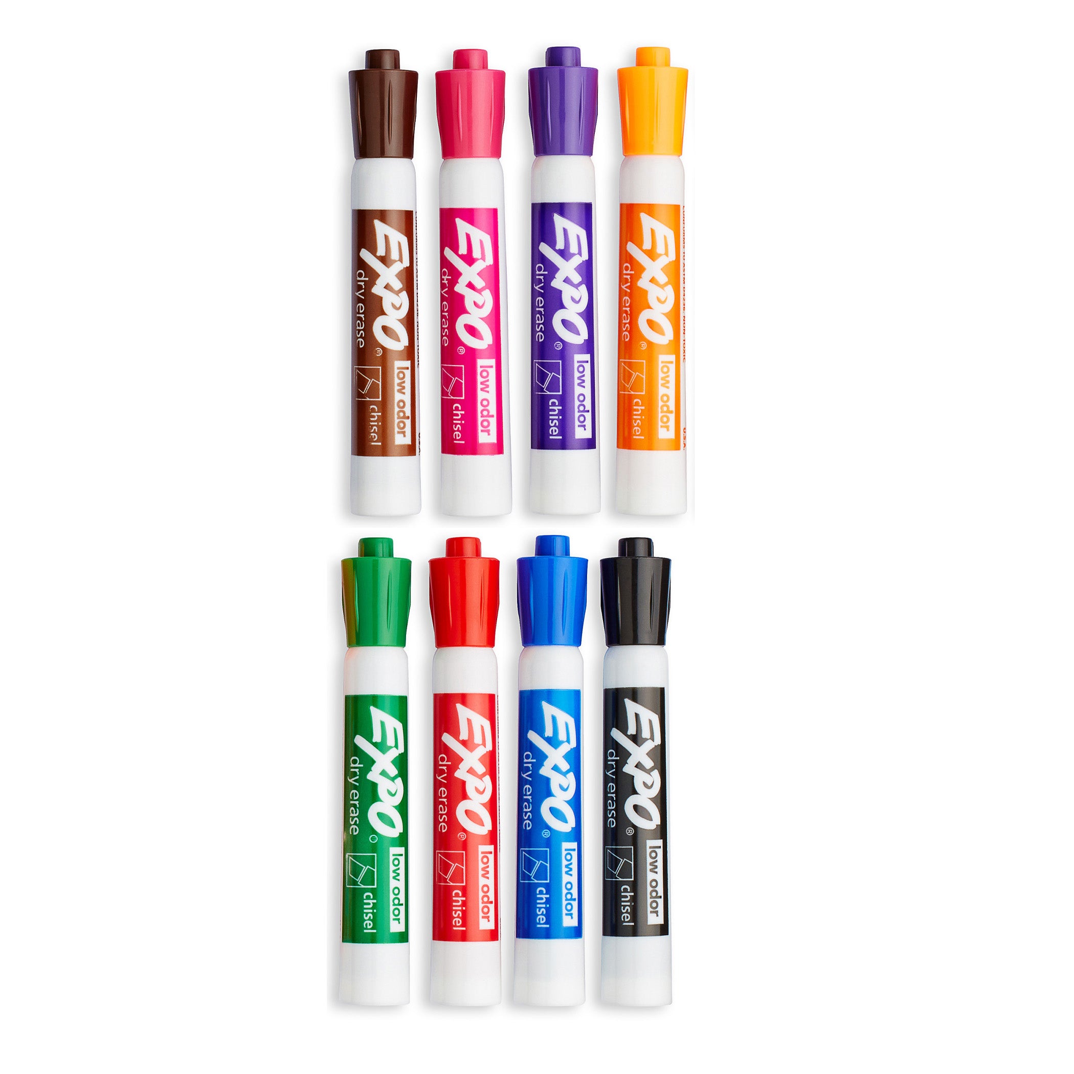 Low-Odor Dry Erase Markers, Chisel Tip, 8 Colors, Pack of 8
