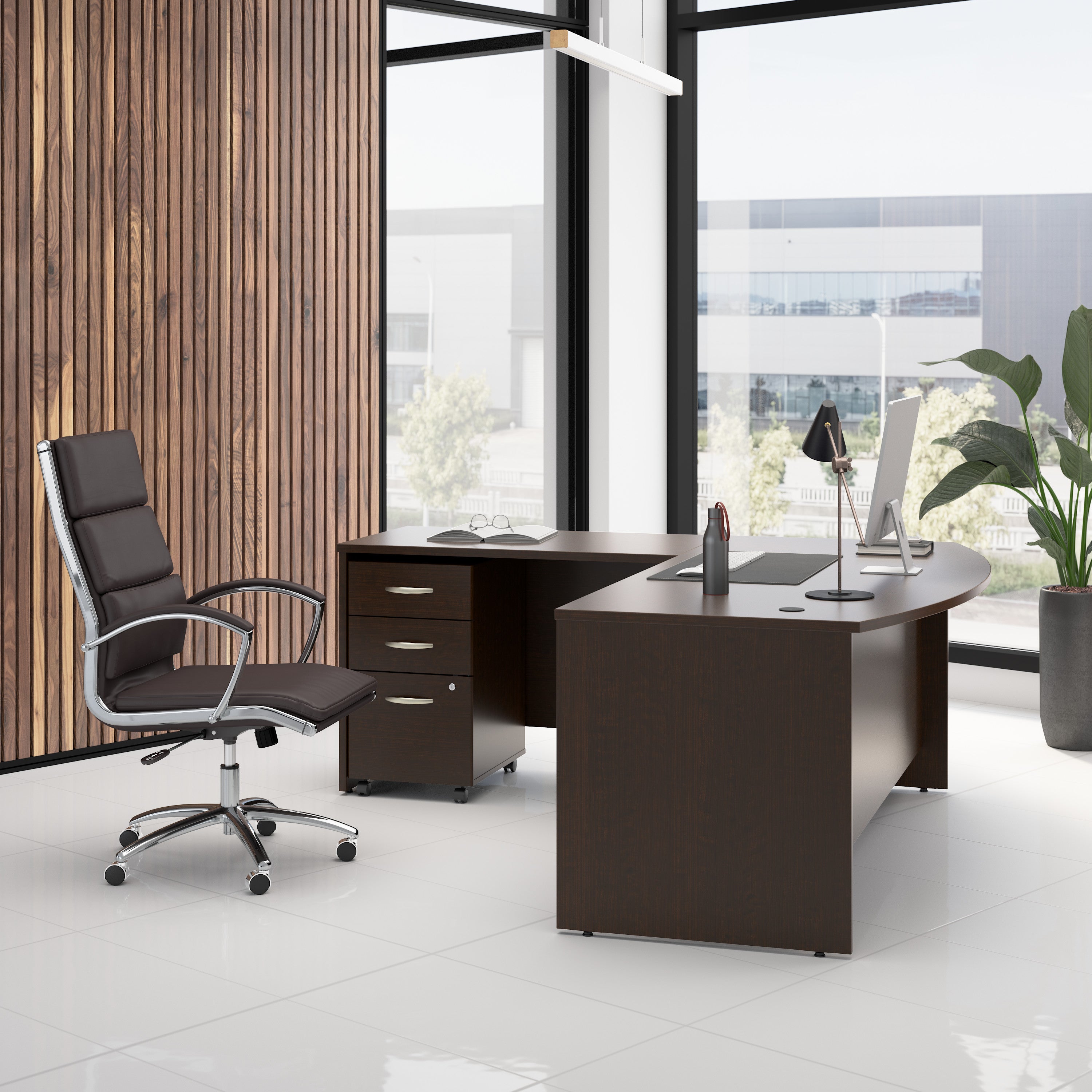 Bush Business Furniture Series C 72W Bow Front L Shaped Desk with 42W Return and Mobile File Cabinet in Mocha Cherry - 71.02" Width x 77.08" Depth x 29.84" Height
