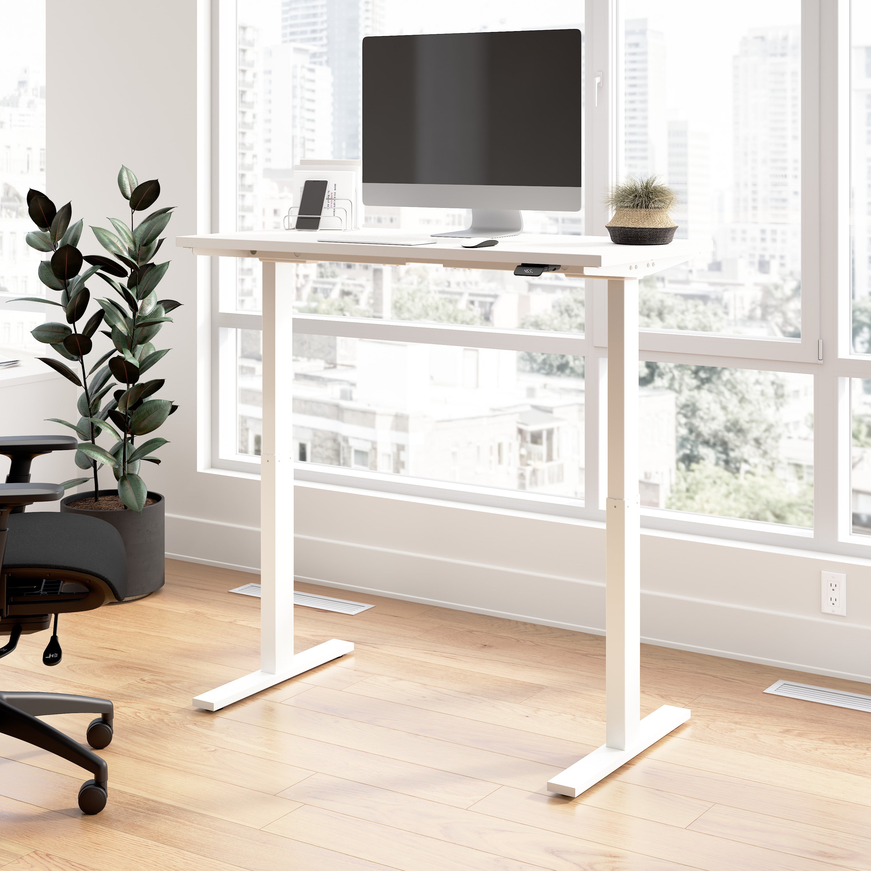 Bush Business Furniture Move 60 Series 48W x 24D Electric Height Adjustable Standing Desk in White with White Base - 47.6" Width x 23.62" Depth x 27.44" Height