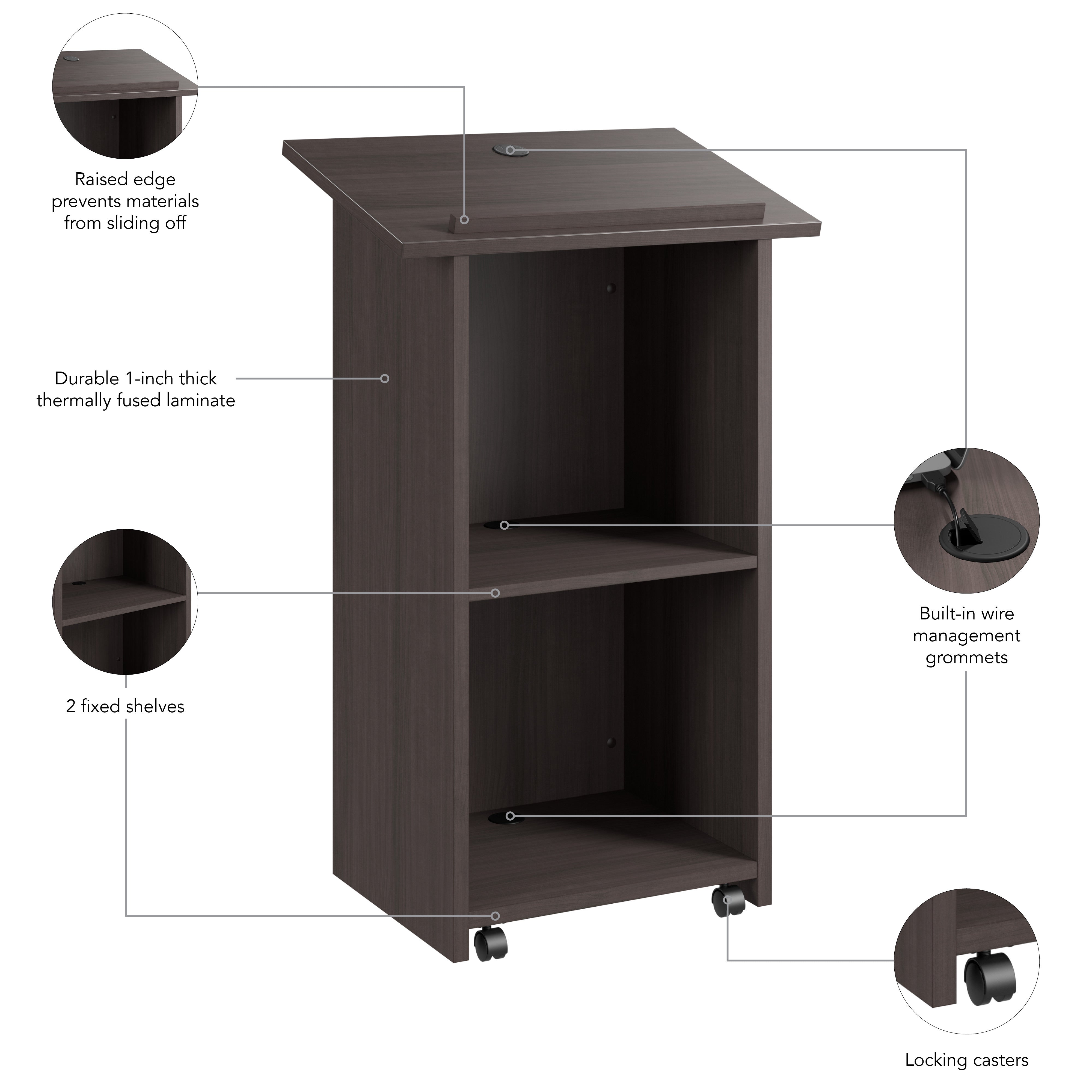Bush Business Furniture Envision Podium Lectern in Storm Gray - 28.5" Width x 18.39" Depth x 47.17" Height