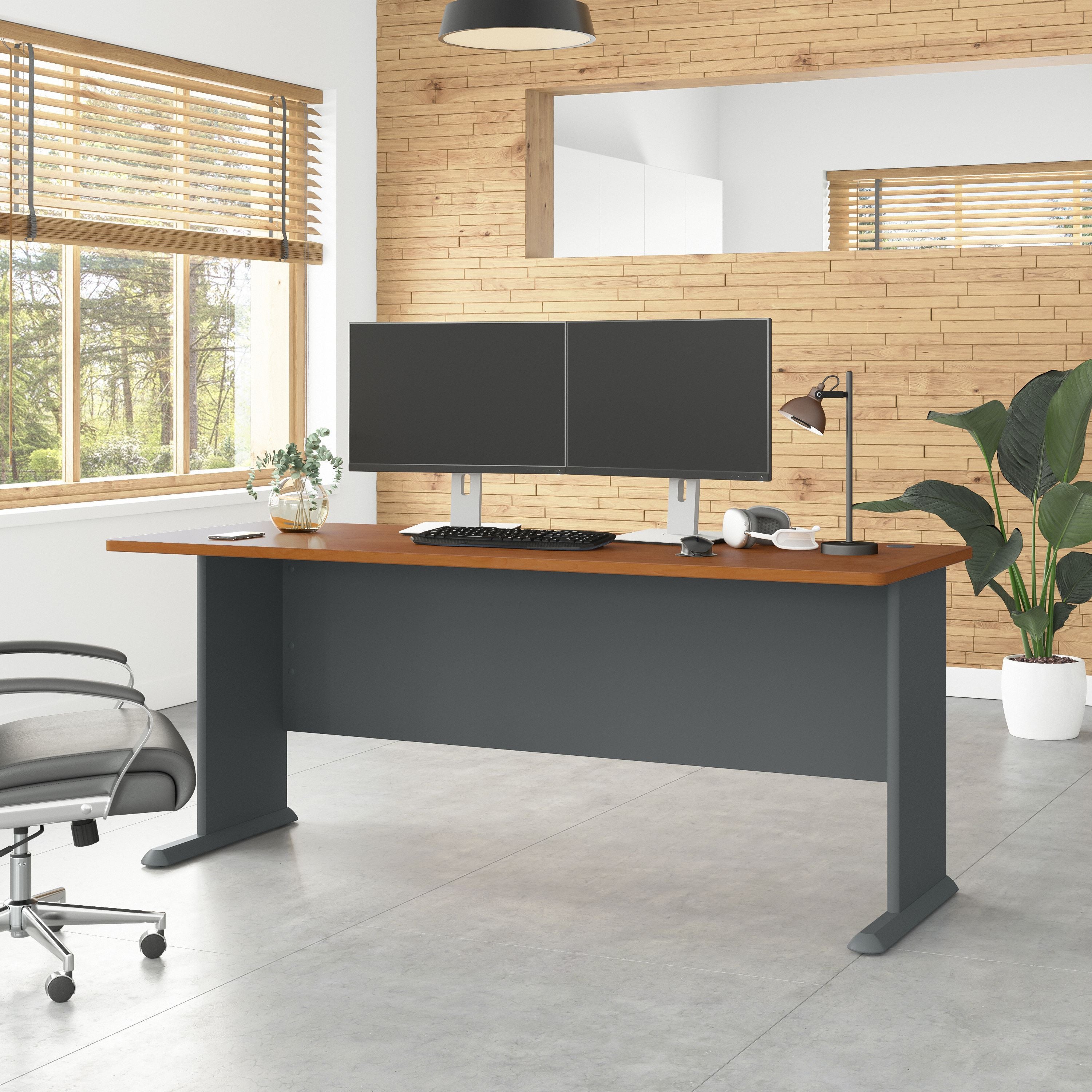 Bush Business Furniture Series A 72W Desk in Natural Cherry and Slate - 71.54" Width x 26.81" Depth x 29.66" Height
