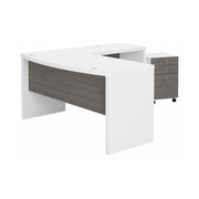 Bush Business Furniture Echo L Shaped Bow Front Desk with Mobile File Cabinet in Pure White and Modern Gray - 60" Width x 64.02" Depth x 30" Height