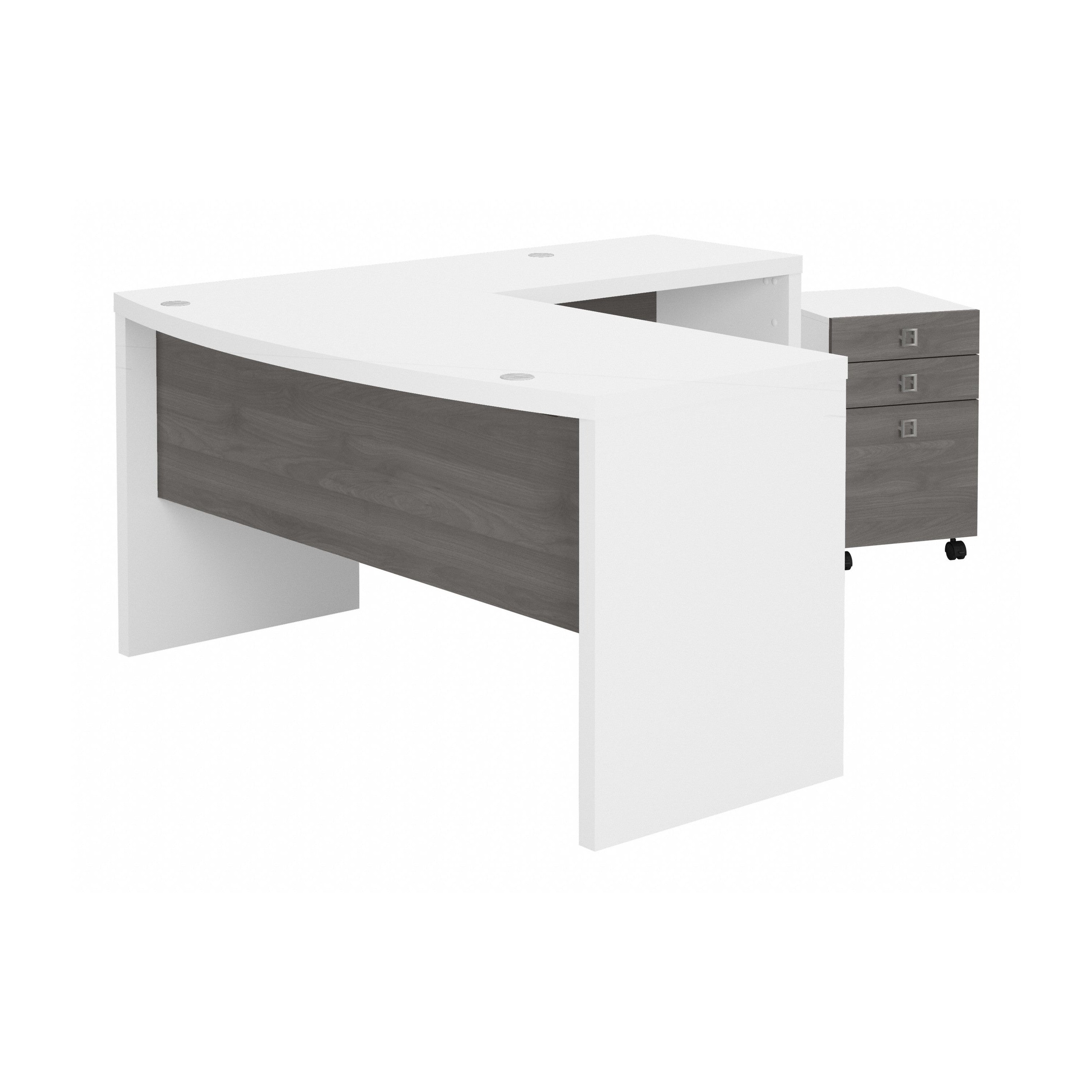 Bush Business Furniture Echo L Shaped Bow Front Desk with Mobile File Cabinet in Pure White and Modern Gray - 60" Width x 64.02" Depth x 30" Height