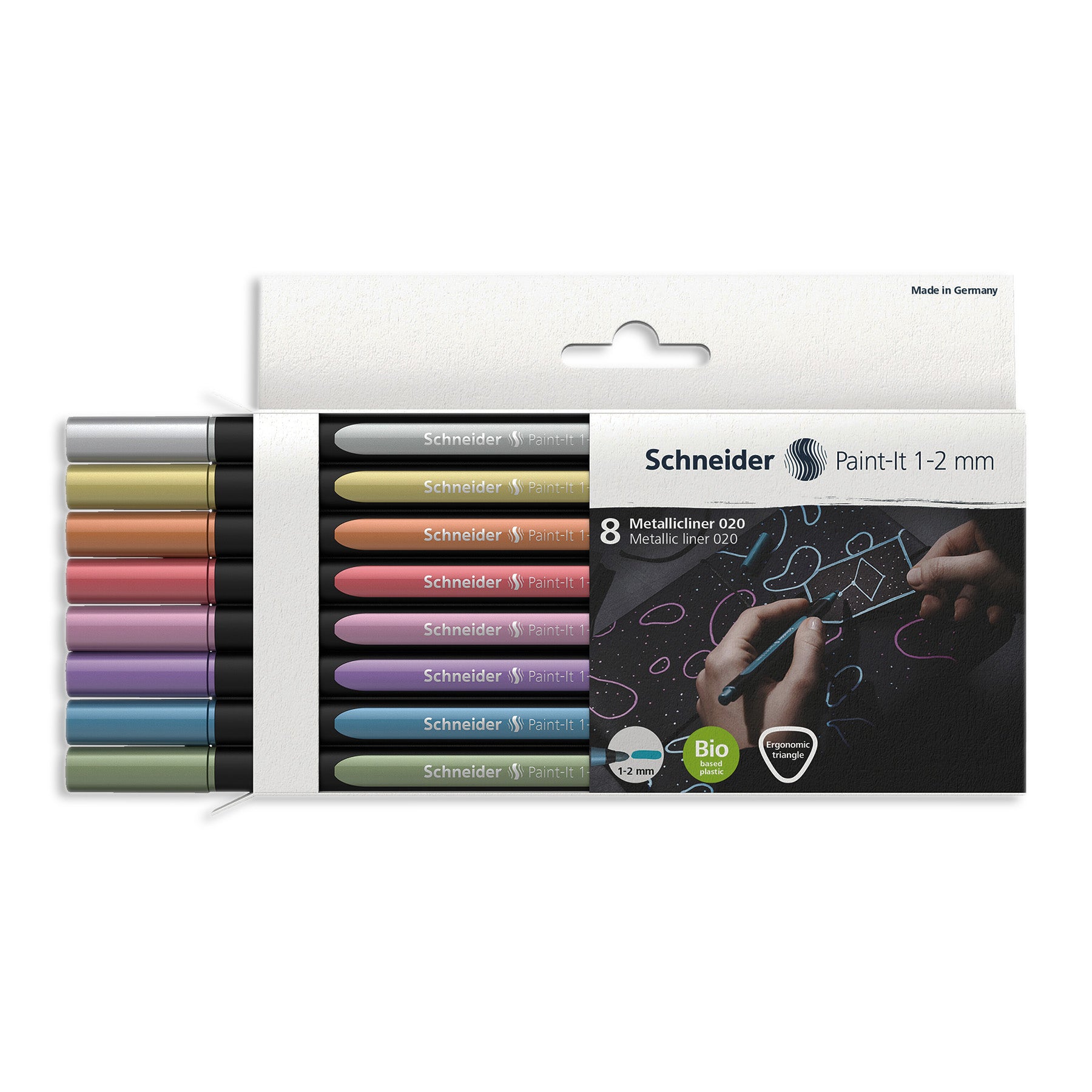 Paint-It 020 Metallic Liners, 1-2 mm Tip, Wallet, 8 Assorted Ink Colors