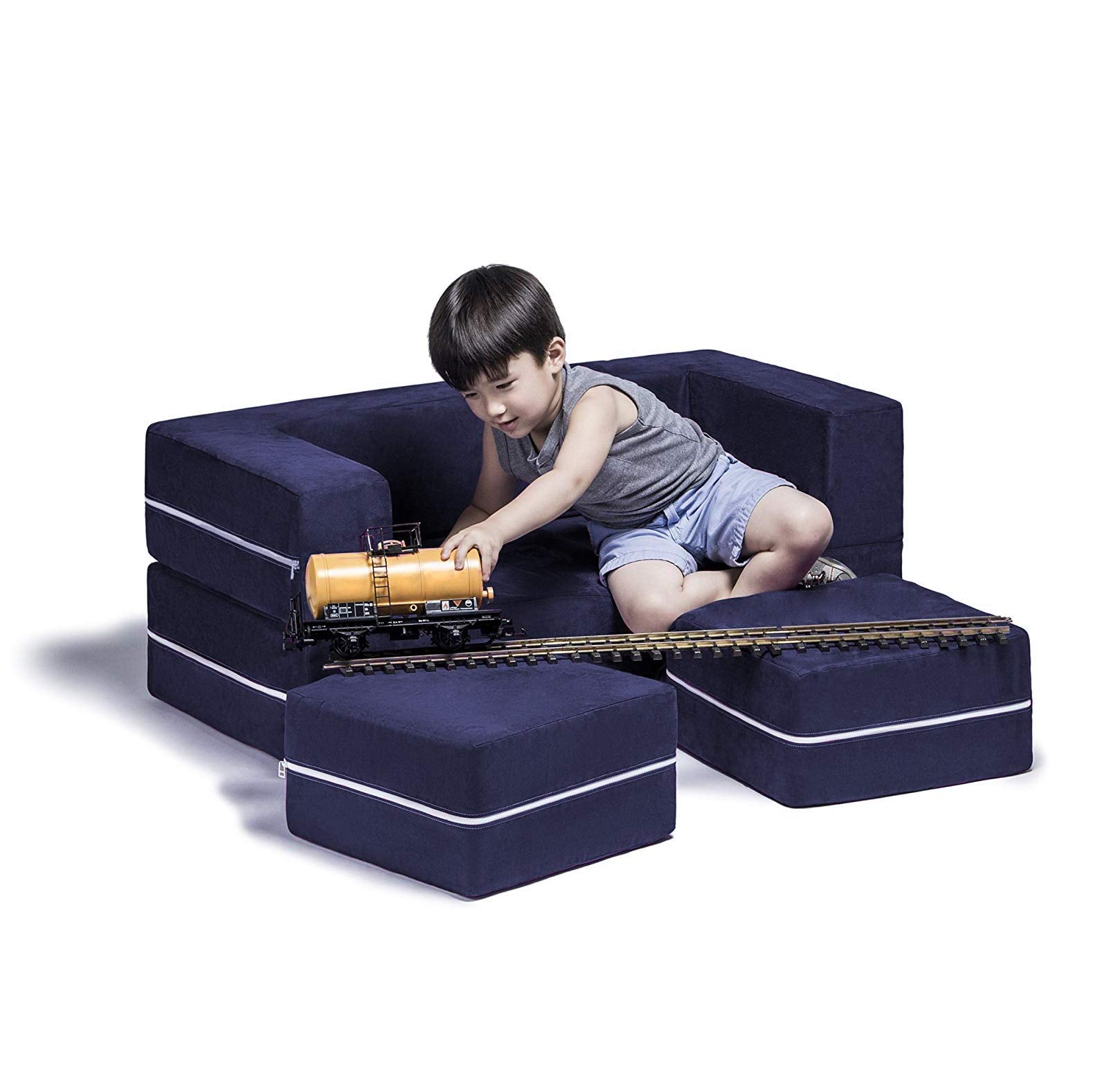 Jaxx Zipline Kids Modular Loveseat & Ottomans/Fold Out Lounger, Navy