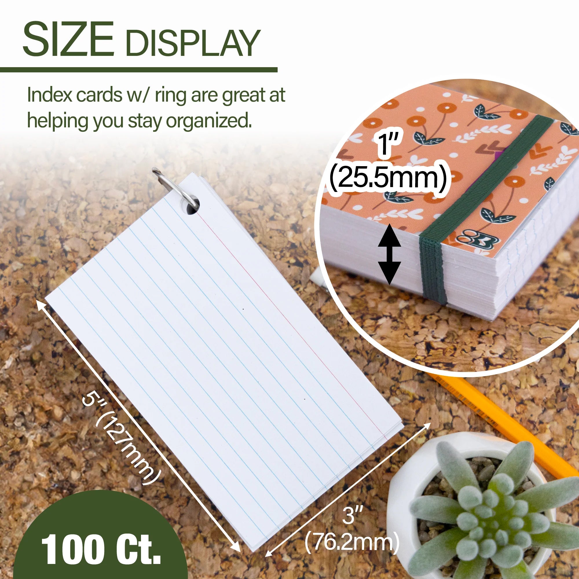 Ruled Index Cards with Ring, Fashion Poly Cover, 3" x 5", White, 100 Count, 1 Each