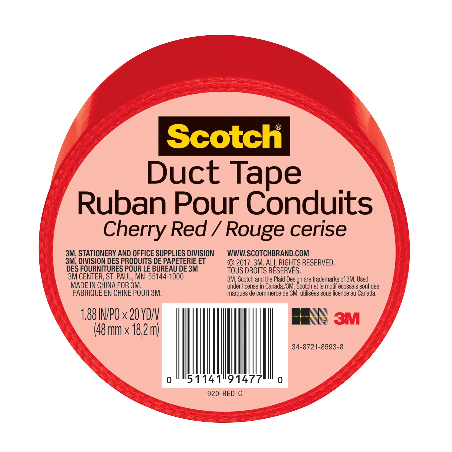 Duct Tape for Artists, 1.88 in x 20 yd (48 mm x 18.2 m), Cherry Red