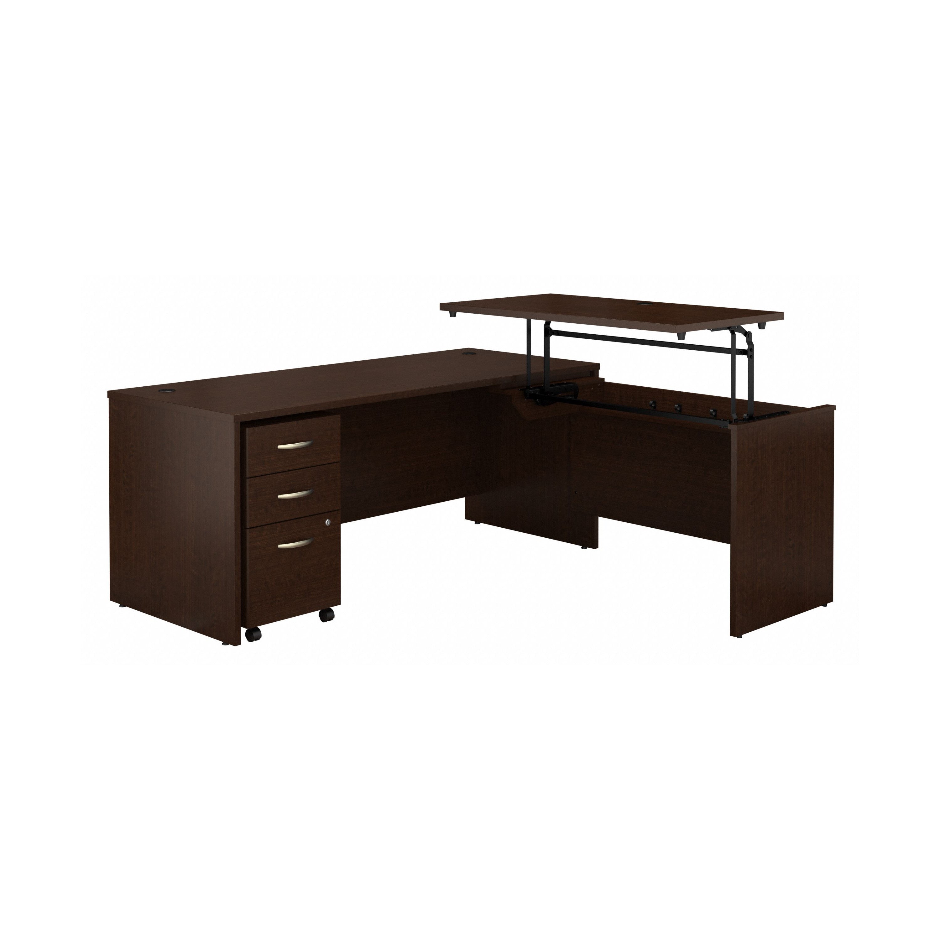 Bush Business Furniture Series C 72W x 30D 3 Position Sit to Stand L Shaped Desk with Mobile File Cabinet in Mocha Cherry - 71.1" Width x 72.01" Depth x 29.84" Height