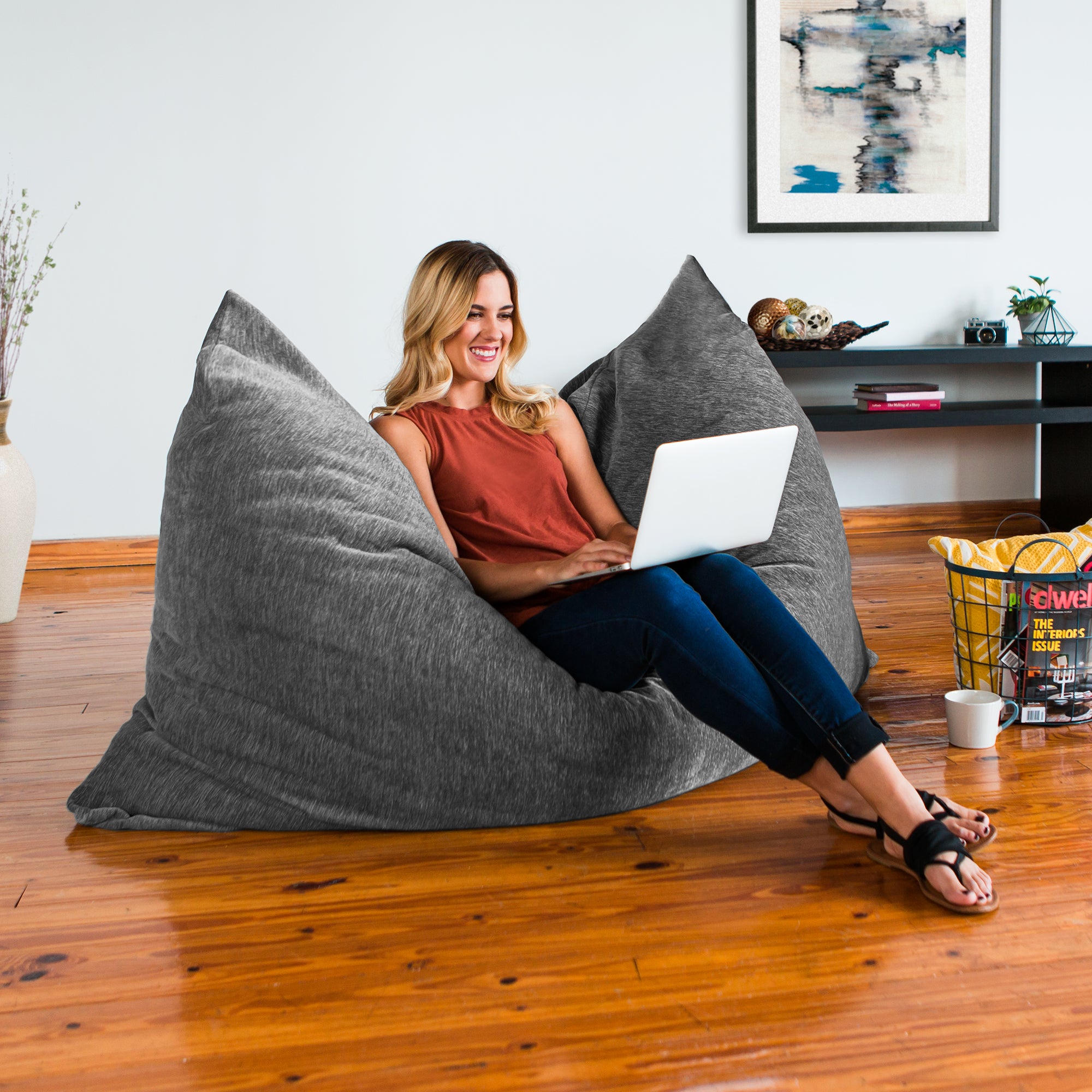 Jaxx Bean Bags Jaxx Floor Pillow Bean Bag Lounger with Chenille Cover Grey…