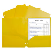Two-Pocket Heavyweight Poly Portfolio Folder with Three-Hole Punch, Yellow, Each