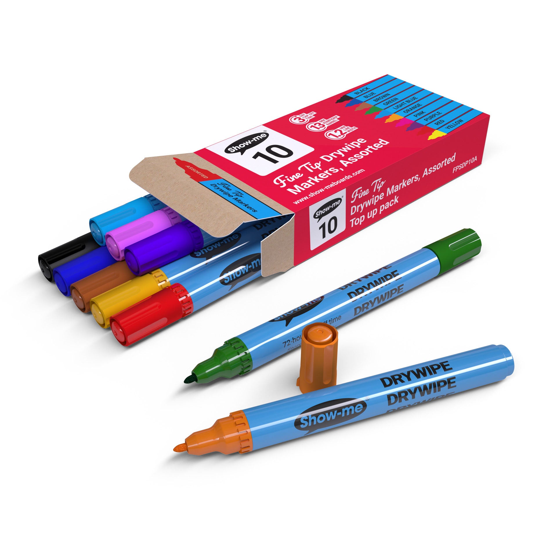 Fine Tip Slim Barrel Dry Erase Markers, Assorted Colors, Box of 10