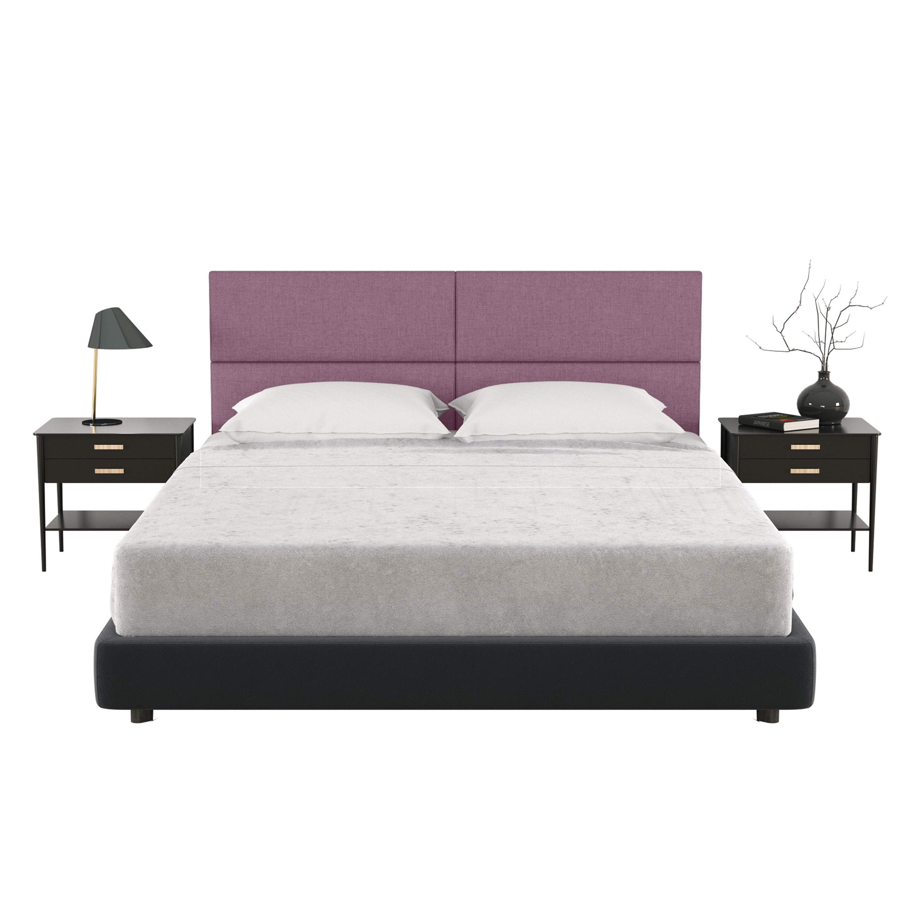 Jaxx Panelist Modern Padded Headboard – Set of 4 Wall Mounted Panels - Queen, Plum Microvelvet