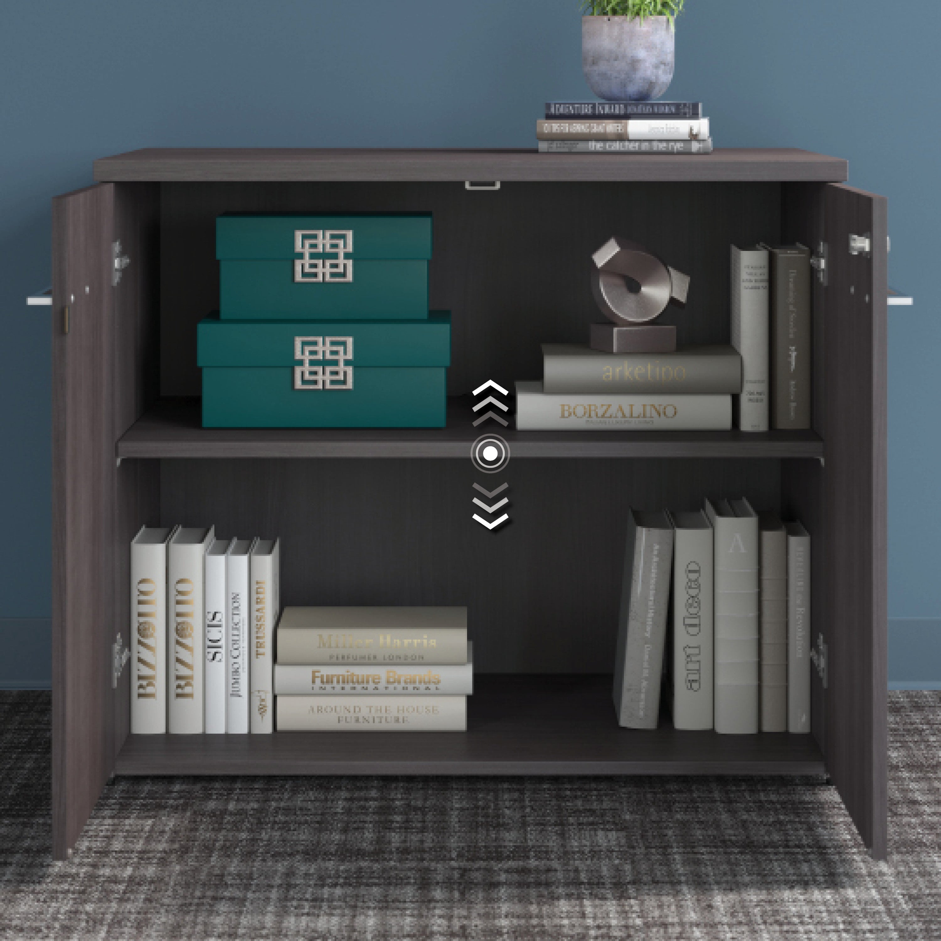 Bush Business Furniture Office 500 5 Shelf Bookcase with Doors in Storm Gray - 35.67" Width x 15.35" Depth x 70.08" Height