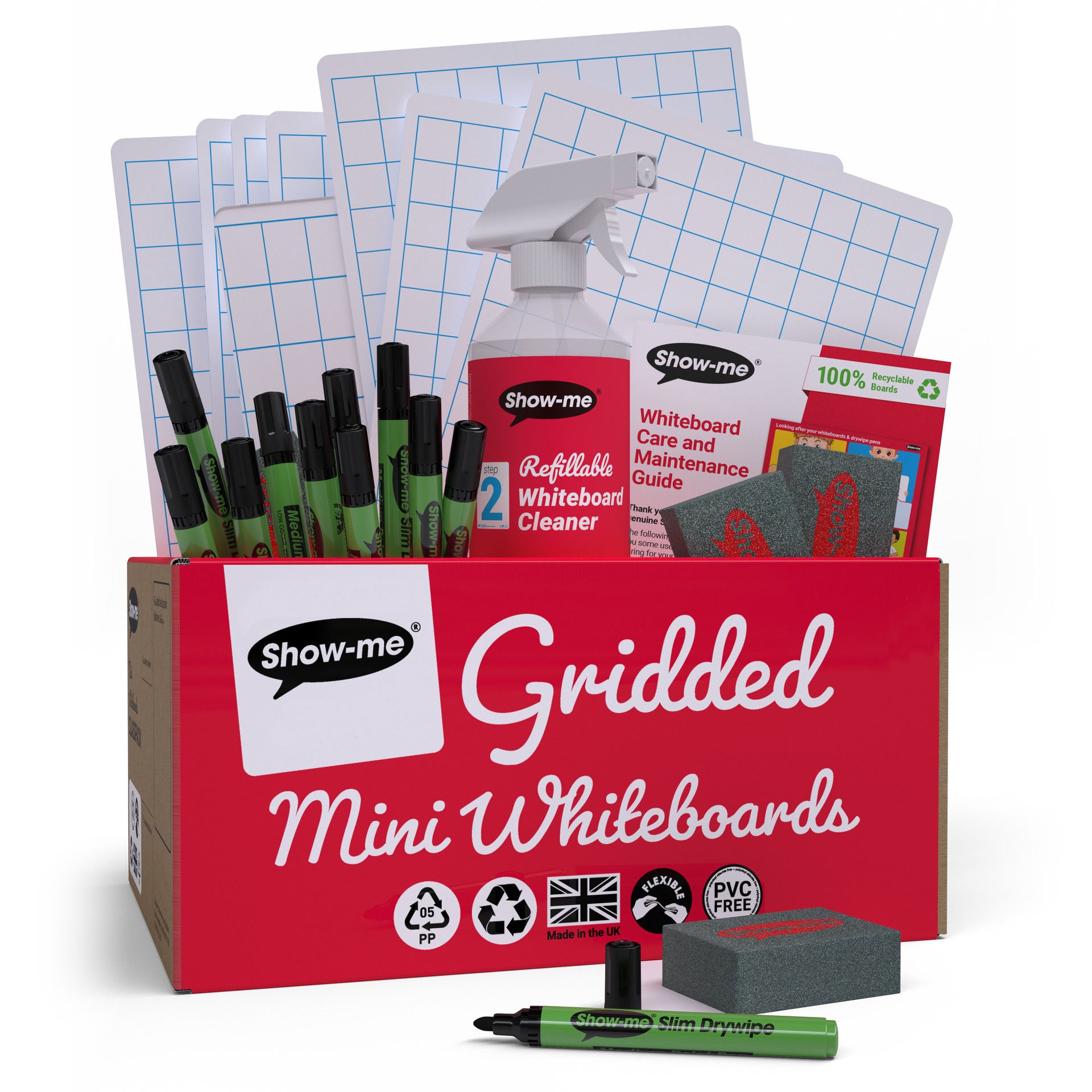 Classpack of 35 x Gridded/Plain 8" x 12" Lapboards, with Pens, Erasers, Cleaner