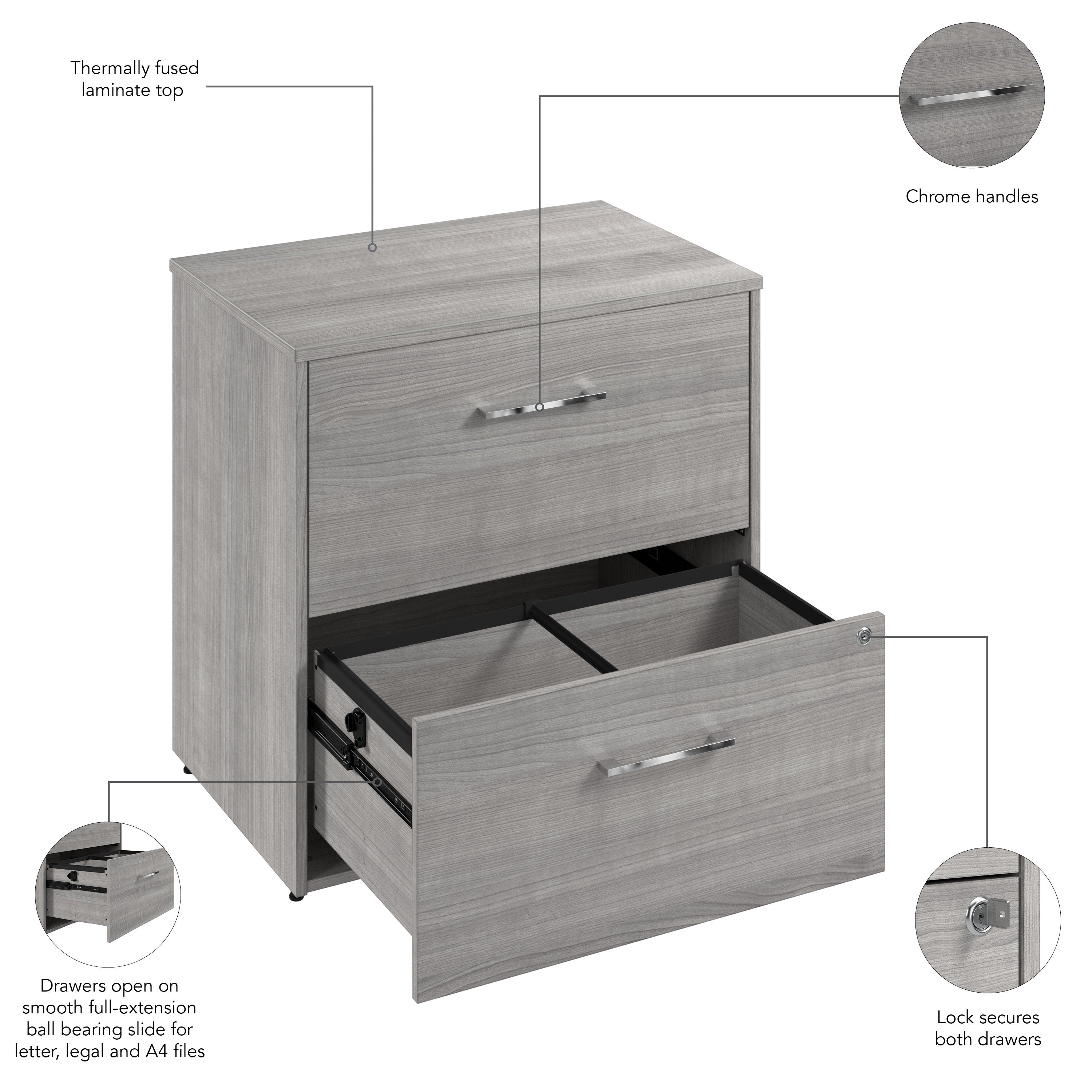 Bush Business Furniture Hustle 2 Drawer Lateral File Cabinet with Lock in Platinum Gray - Assembled - 29.65" Width x 19.61" Depth x 30" Height