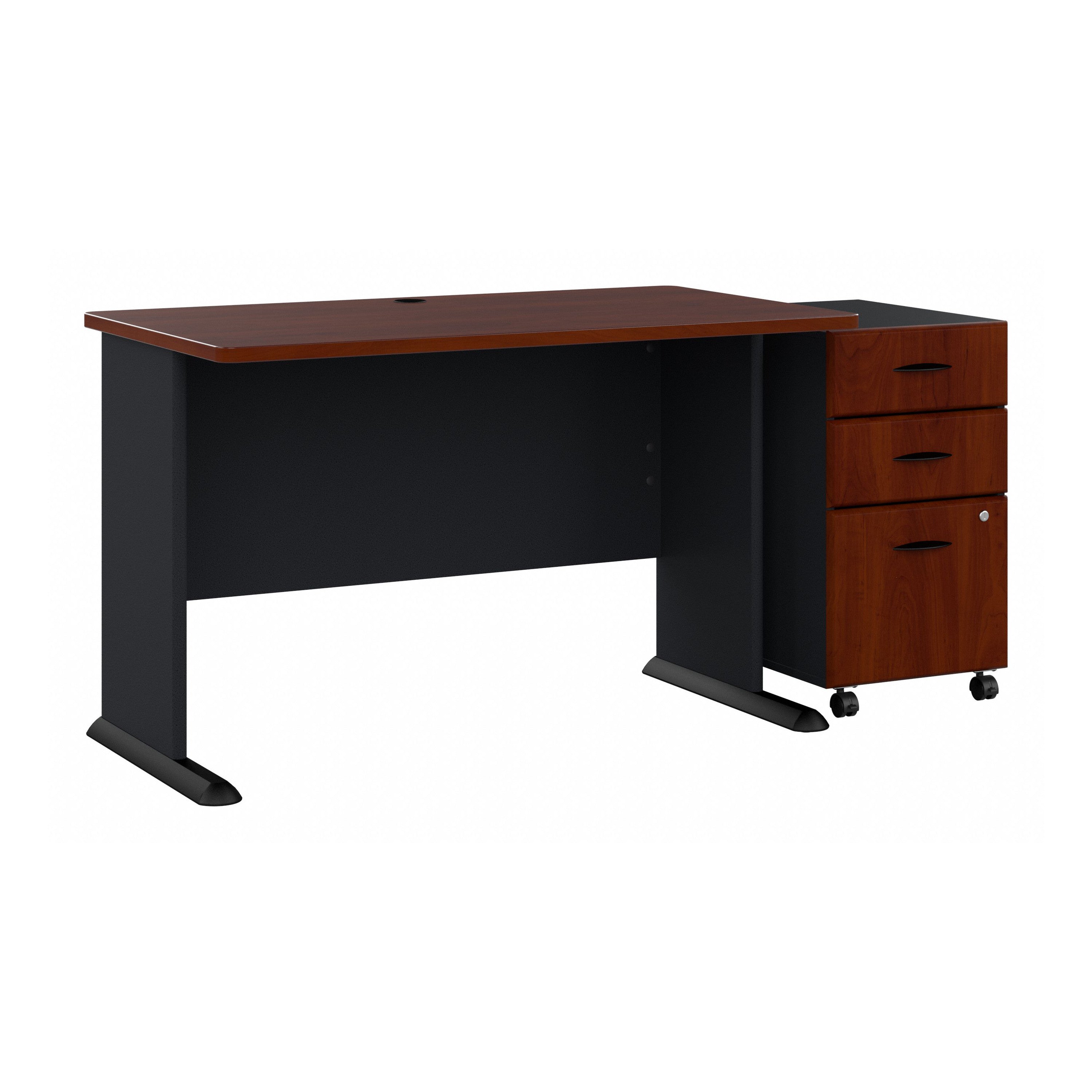 Bush Business Furniture Series A 48W Desk with Mobile File Cabinet in Hansen Cherry and Galaxy - 47.52" Width x 26.81" Depth x 29.66" Height