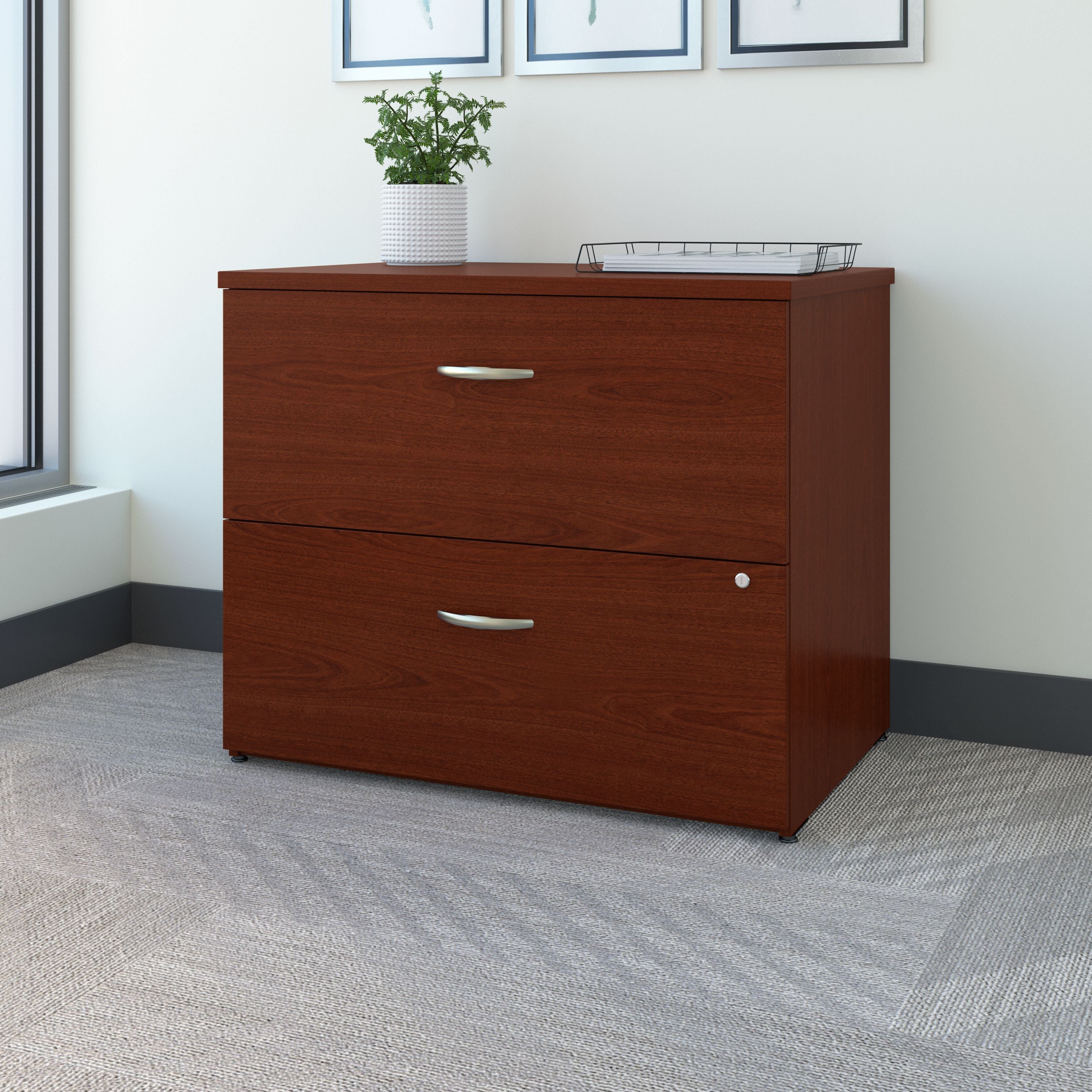 Bush Business Furniture Series C Lateral File Cabinet in Mahogany - 35.67" Width x 23.35" Depth x 29.84" Height
