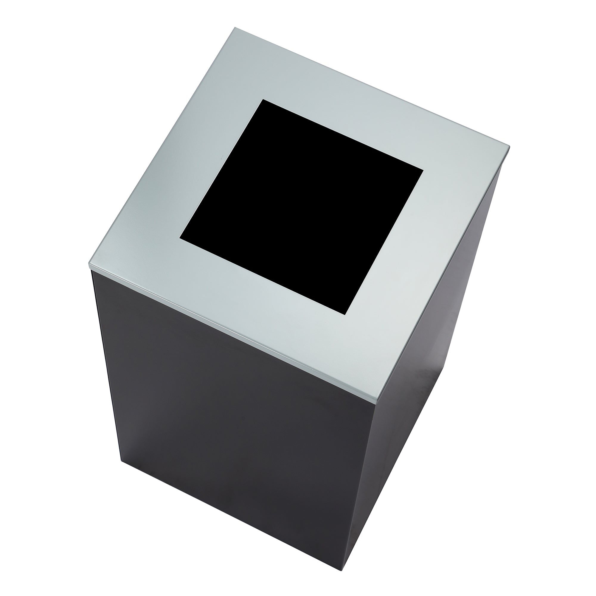 Square Recycling Bin – 29 Gallons - Black Can, Square Opening Lid