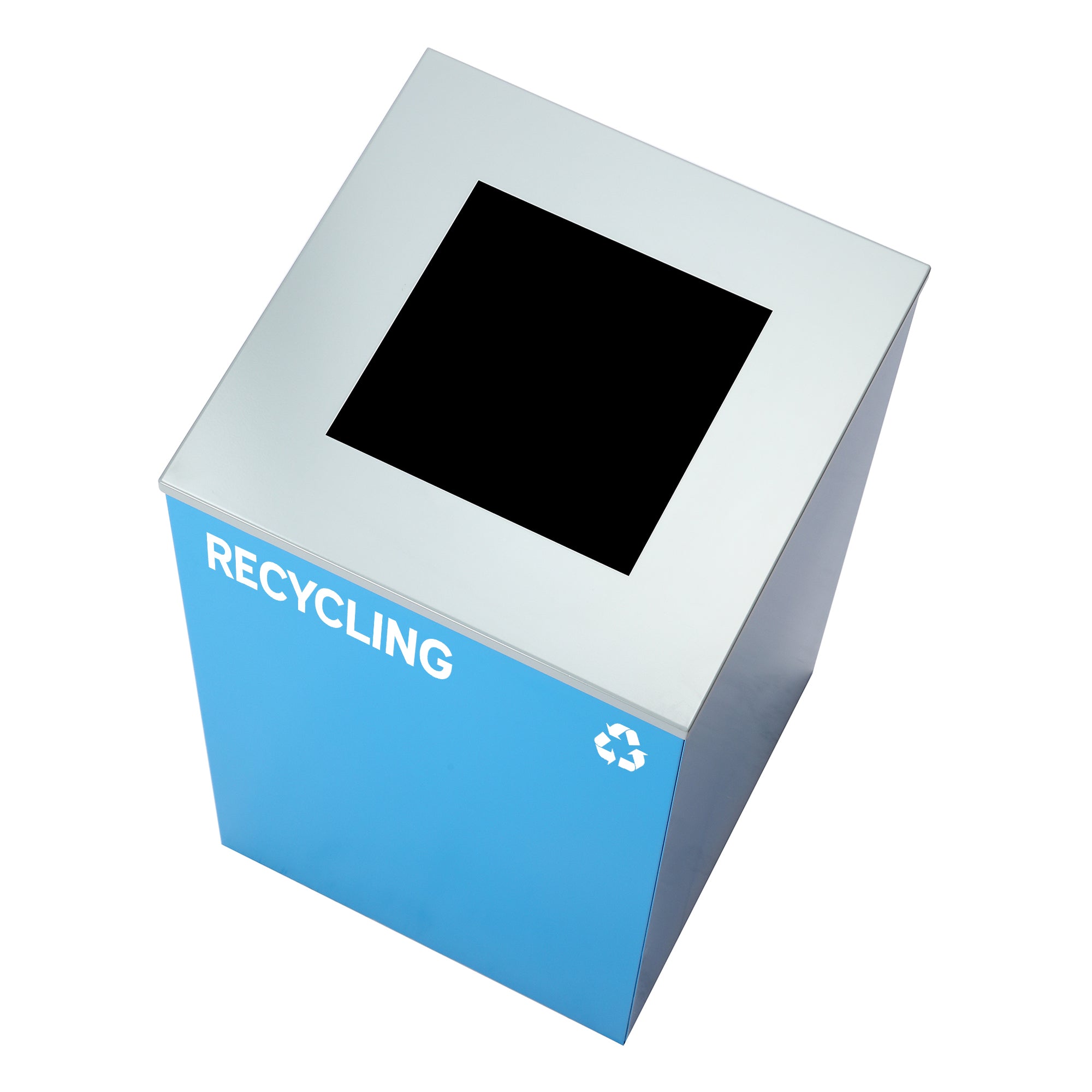 Alpine Industries 87 Gal. 3-Stream Black Steel Square Open Top Trash Can Compost and Blue Recycling Station
