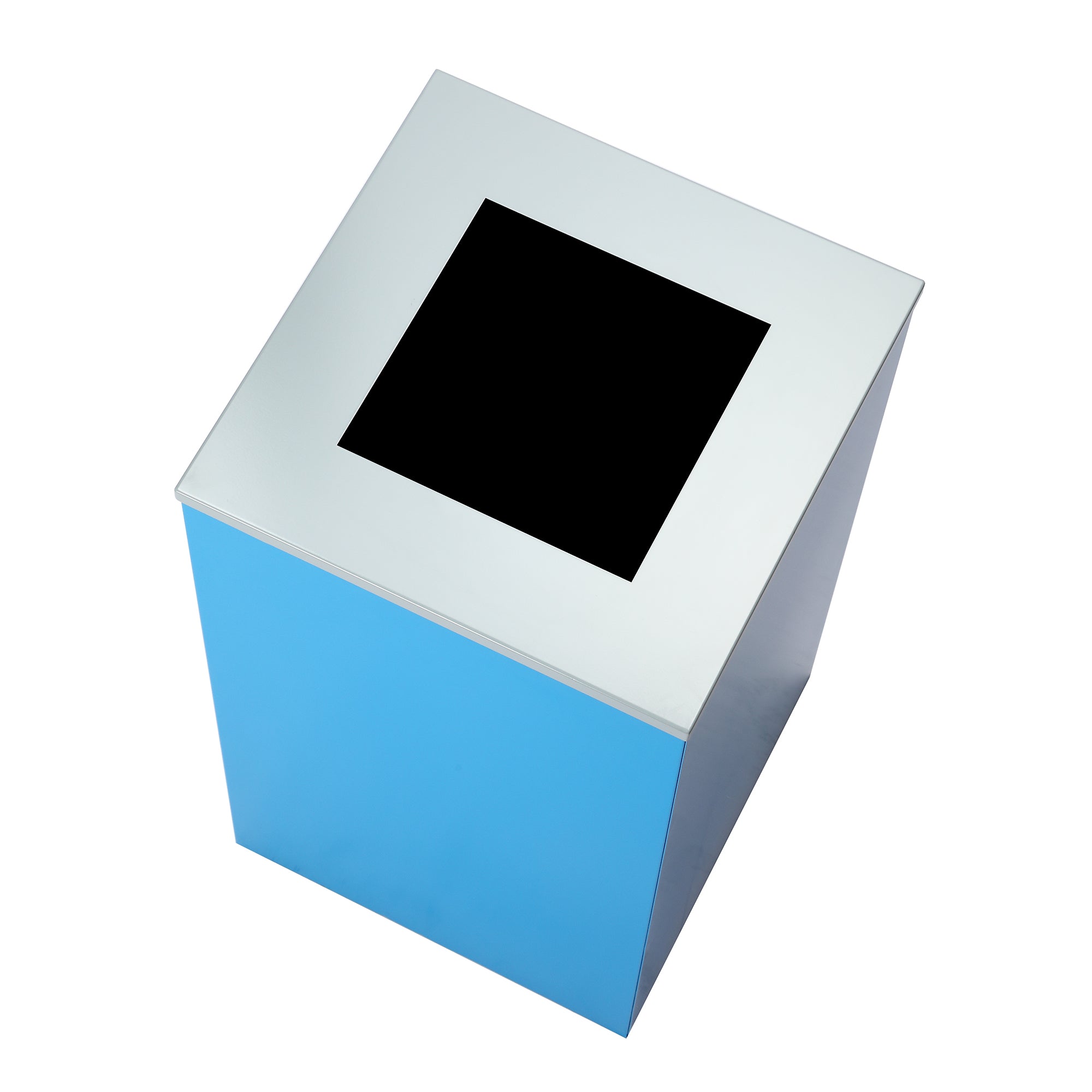 Square Recycling Bin – 29 Gallons - Blue Can, Square Opening Lid