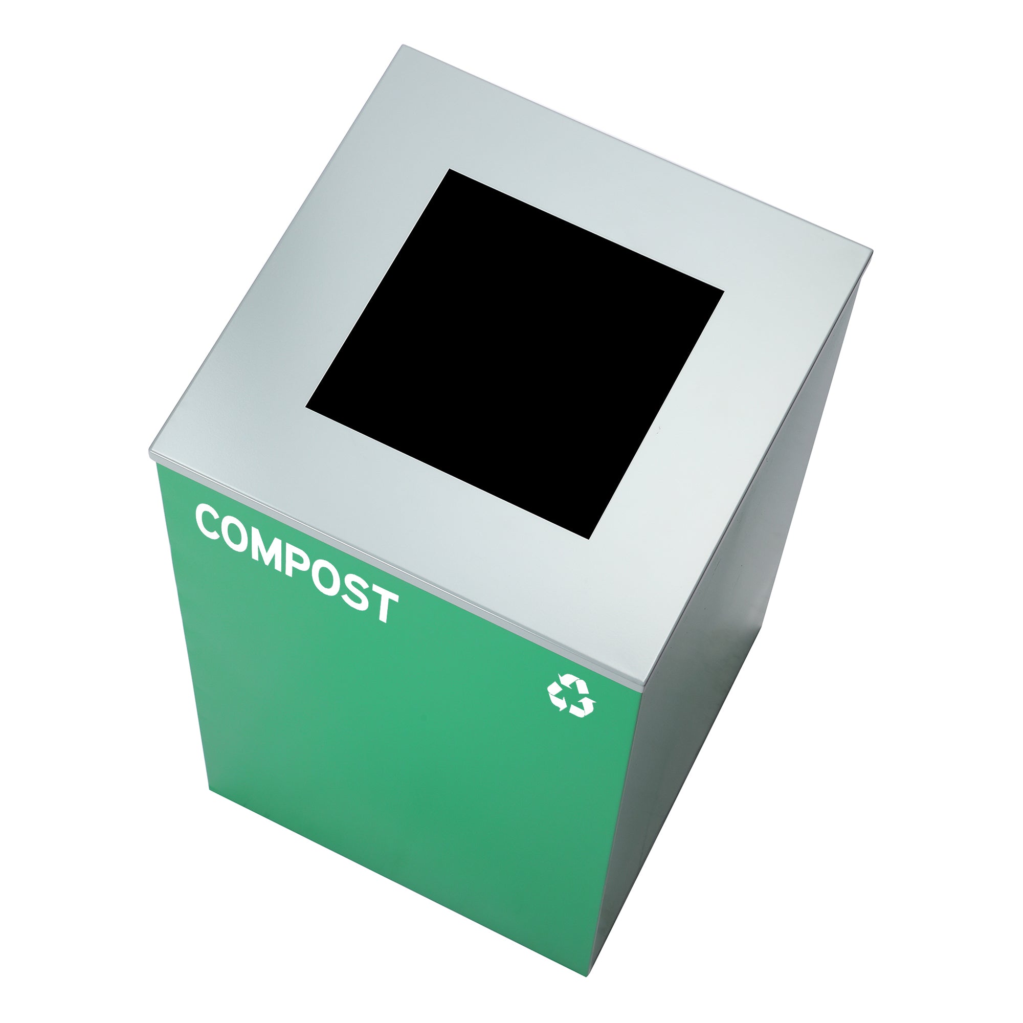Square Recycling Bin – 29 Gallons - Green Can, Square Opening Lid, for Compost