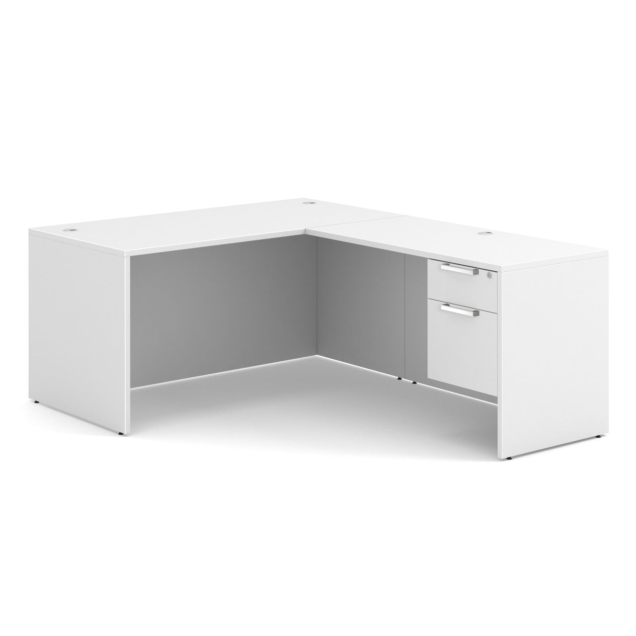 OfficeSource OS Laminate Collection Single 3/4 Pedestal "L" Desk - 60" x 30" - White