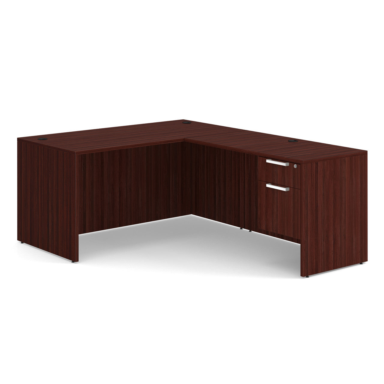 OfficeSource OS Laminate Collection Single 3/4 Pedestal "L" Desk - 60" x 30" - Mahogany
