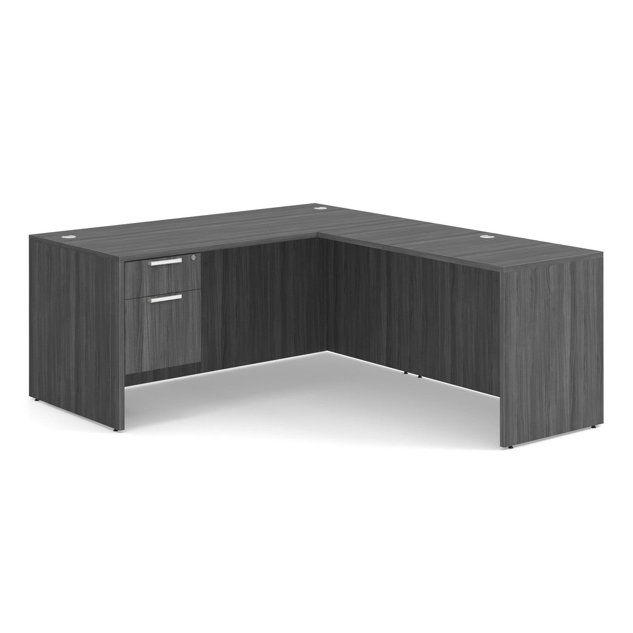 OfficeSource OS Laminate Collection Single 3/4 Pedestal "L" Desk - 66" x 30" - Coastal Gray