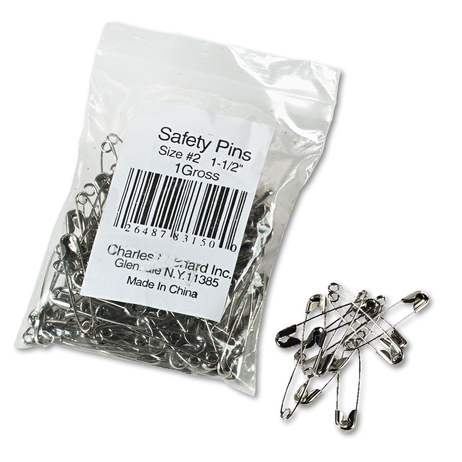 Charles Leonard Safety Pins - 1.5" Length - Rust Resistant - Silver - Steel - 1 Pack