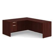 OfficeSource OS Laminate Collection Single 3/4 Pedestal "L" Desk - 66" x 30" - Mahogany
