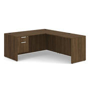 OfficeSource OS Laminate Collection Single 3/4 Pedestal "L" Desk - 66" x 30" - Modern Walnut