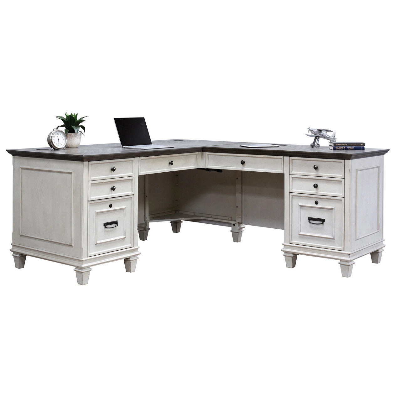 OfficeSource Refined Right Return Desk - Return - Vintage Linen with Dry Gray Tops