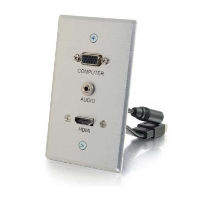 C2G HDMI  VGA + 3.5mm Pass Through Single Gang Wall Plate - Aluminum