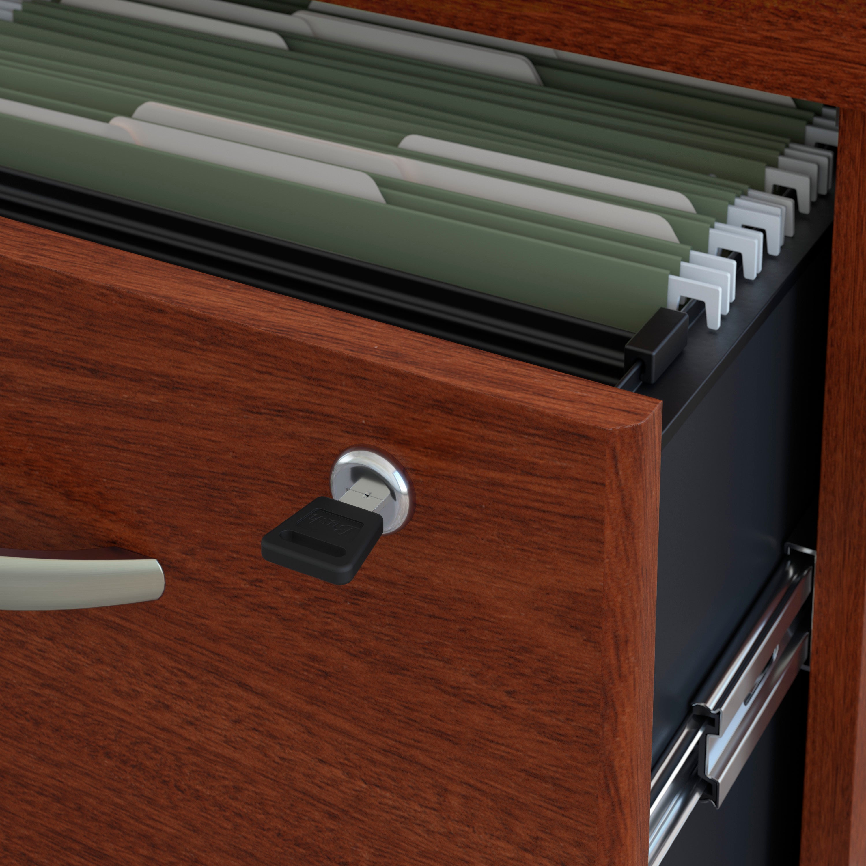 Bush Business Furniture Series C 72W x 36D Bow Front U Shaped Desk with Mobile File Cabinets in Mahogany - 71.1" Width x 107.09" Depth x 29.76" Height
