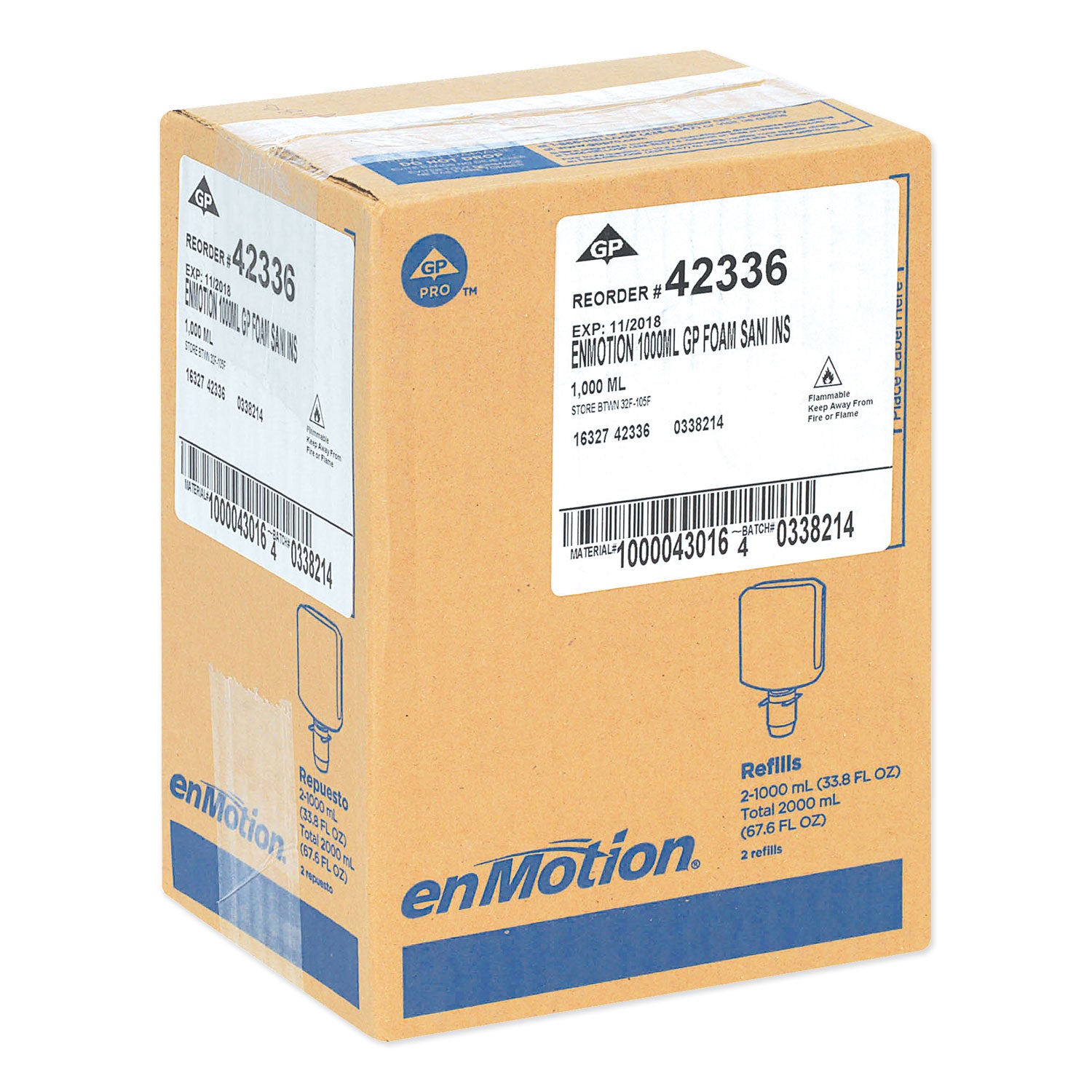 Gp Enmotion High-Frequency-Use Foam Sanitizer Dispenser Refill, Fragrance-Free, 1,000 Ml, Fragrance-Free, 2/carton