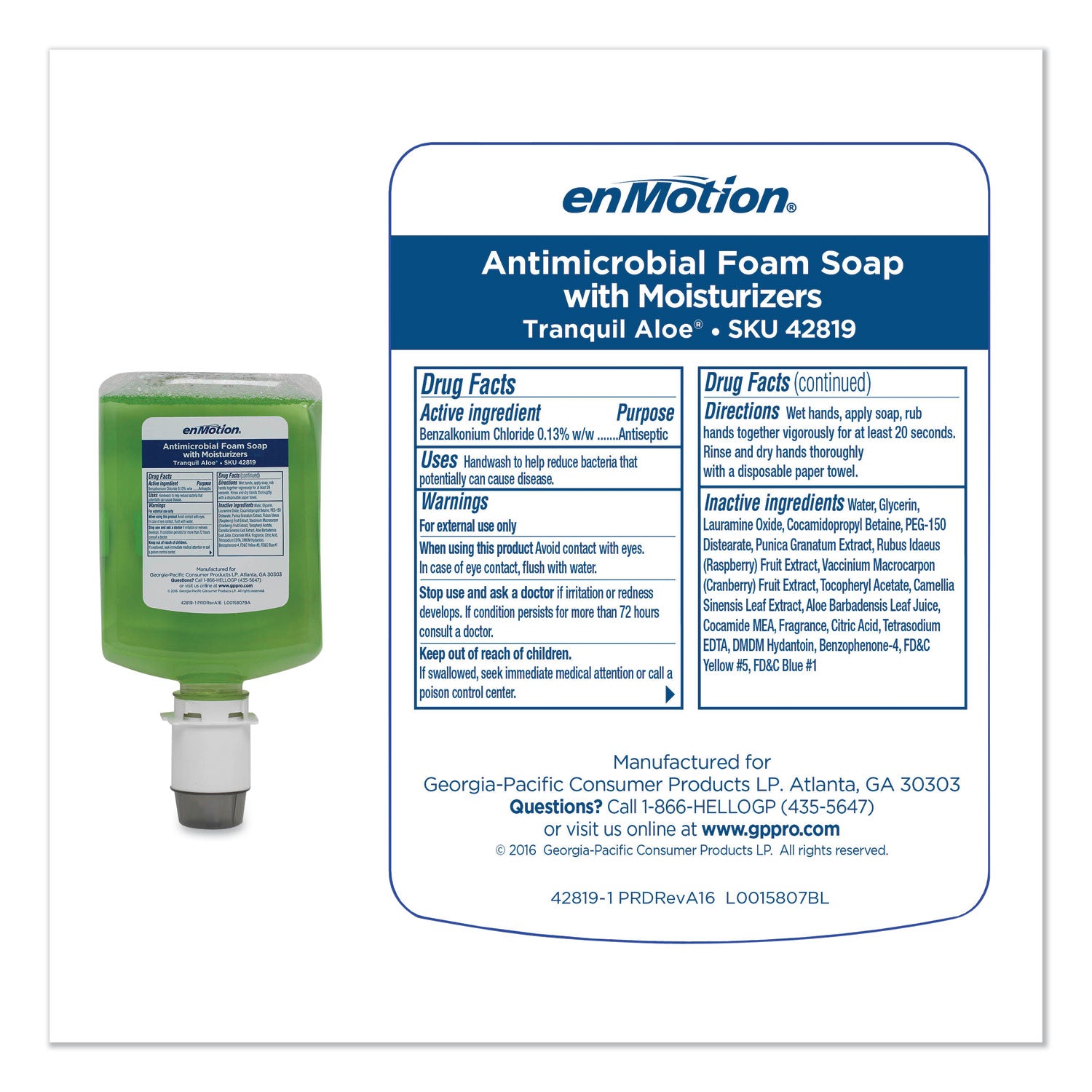 GP enMotion Automated Touchless Antimicrobial Foam Soap Refill, Tranquil Aloe, 1,200 mL Bottle, 2/Carton