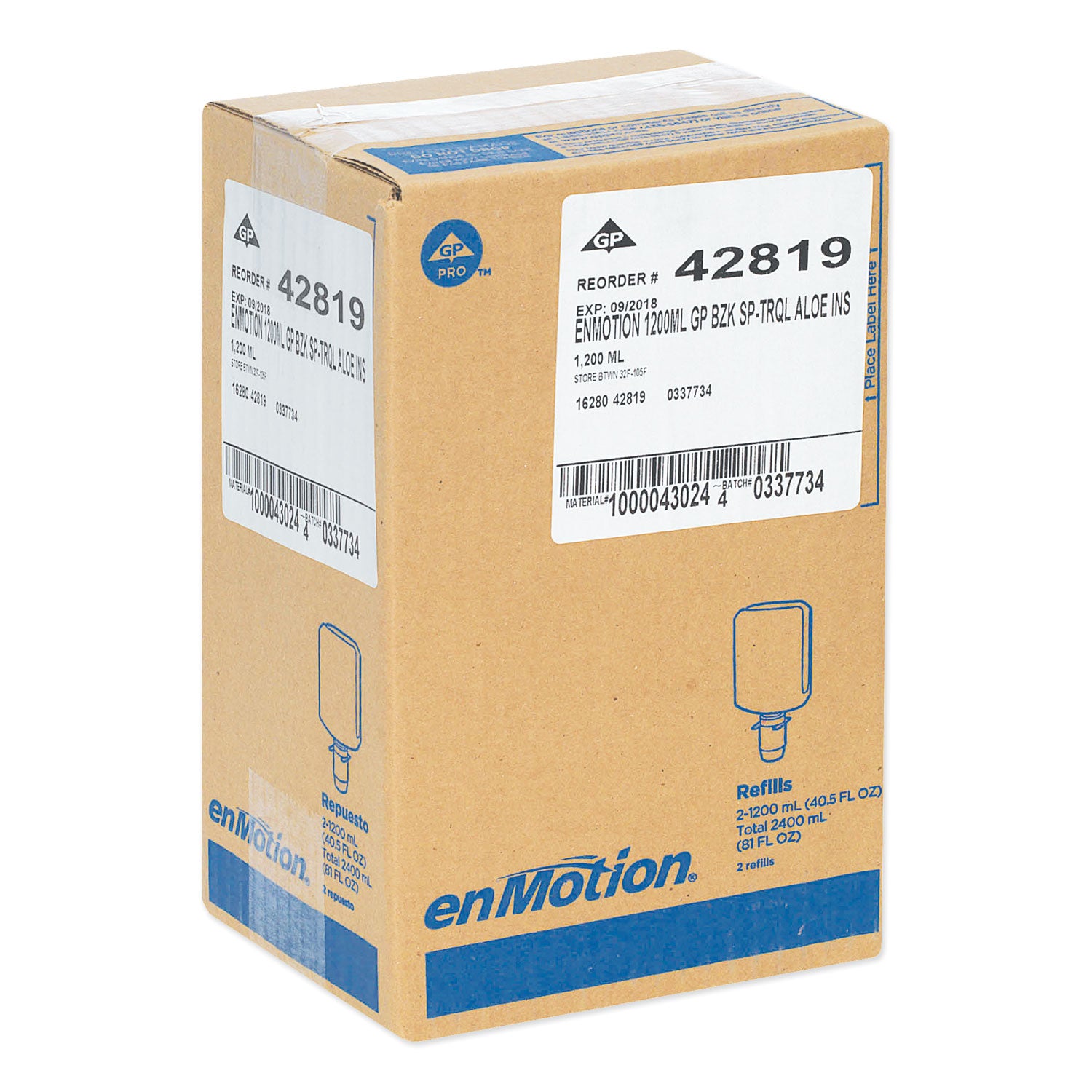 GP enMotion Automated Touchless Antimicrobial Foam Soap Refill, Tranquil Aloe, 1,200 mL Bottle, 2/Carton
