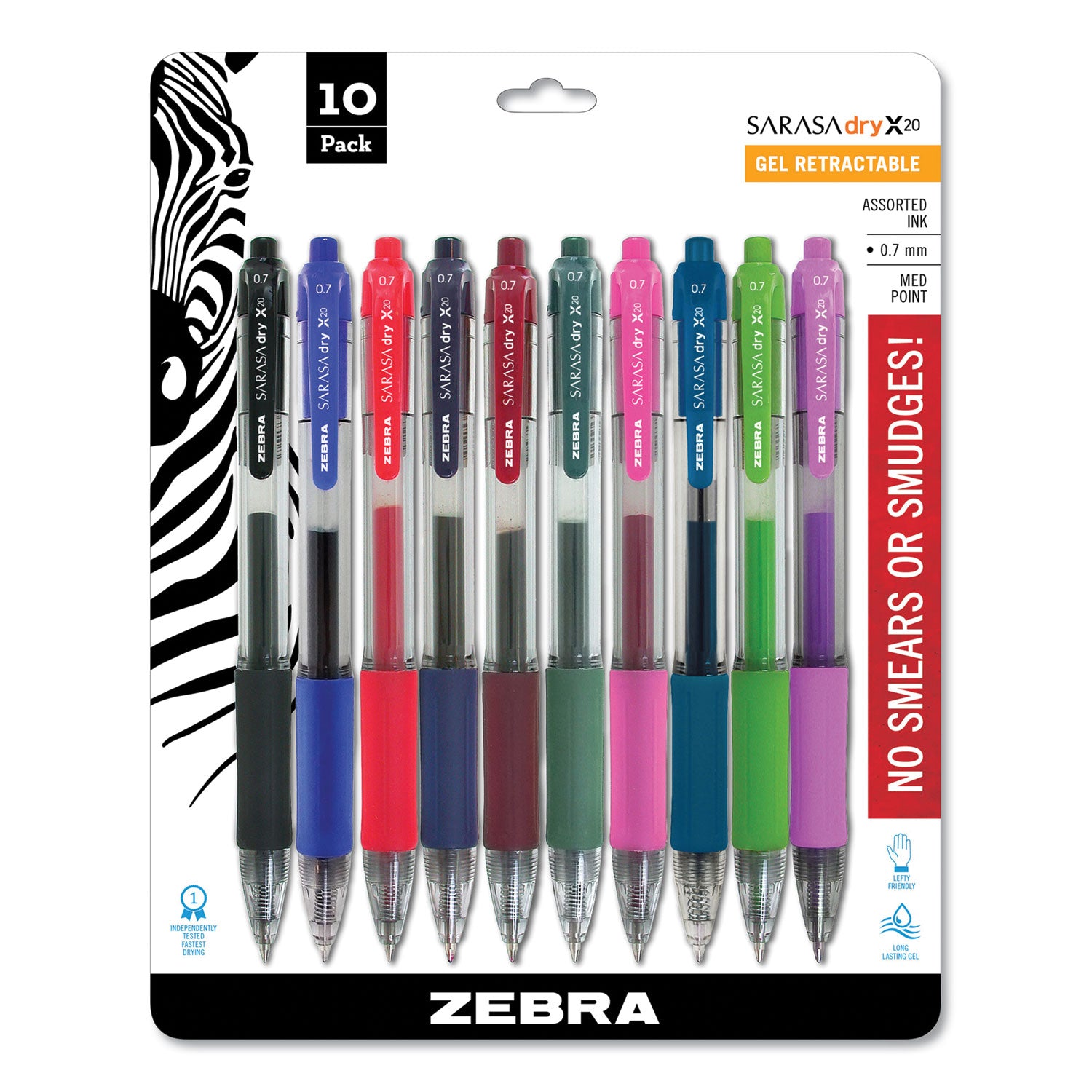 Zebra SARASA dry X20 Retractable Gel Pen - Medium Pen Point - Refillable - Retractable - Assorted Ink - Pigment-based - Translucent Barrel - 1 Set