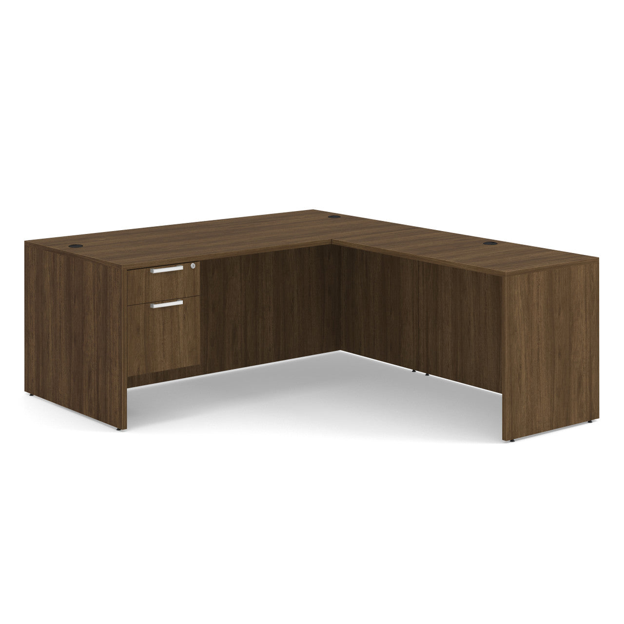 OfficeSource OS Laminate Collection Single 3/4 Pedestal ''L'' Desk - 71'' x 36'' - Modern Walnut