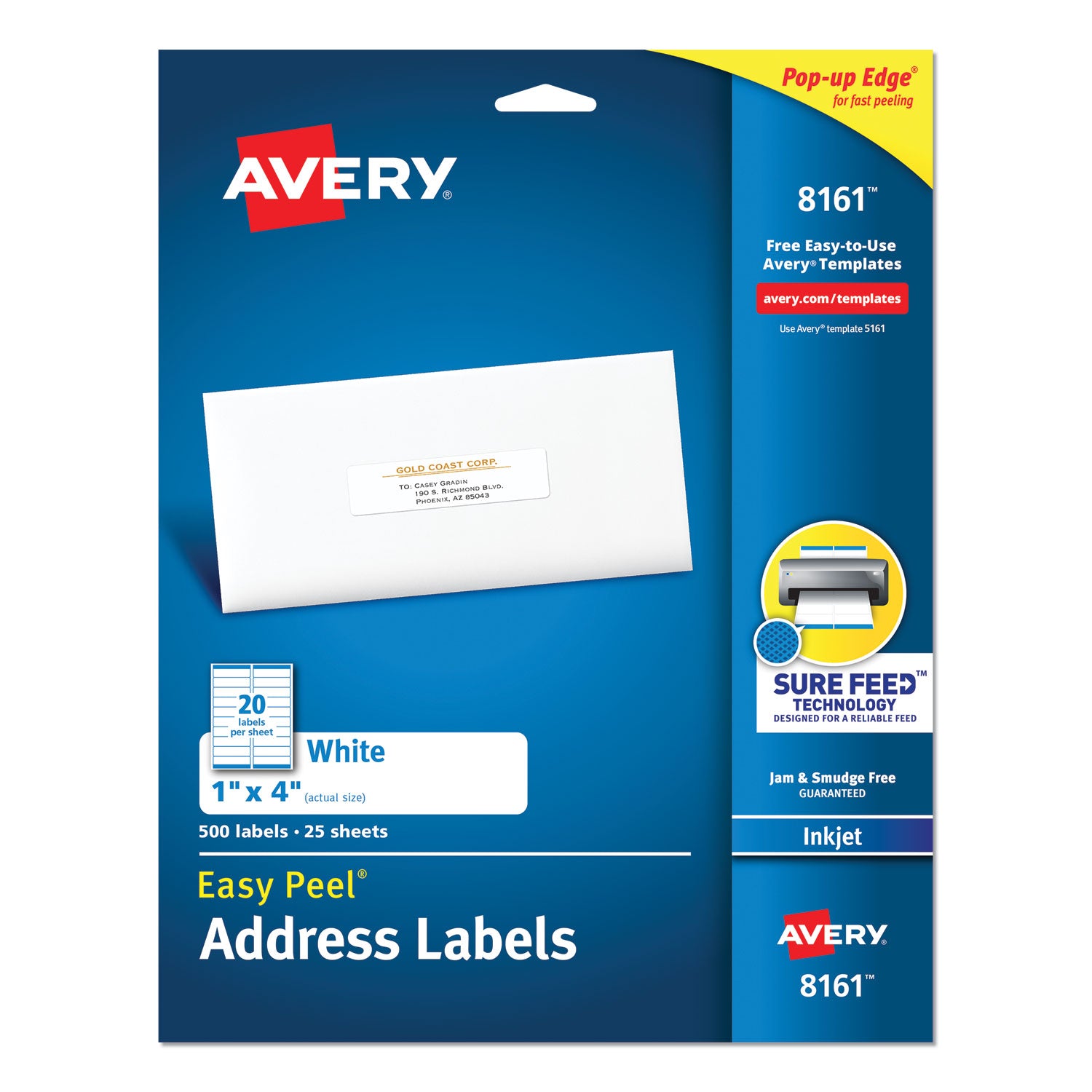 Easy Peel® Address Labels, Sure Feed™ Technology, Permanent Adhesive, 1" x 4", 500 Labels