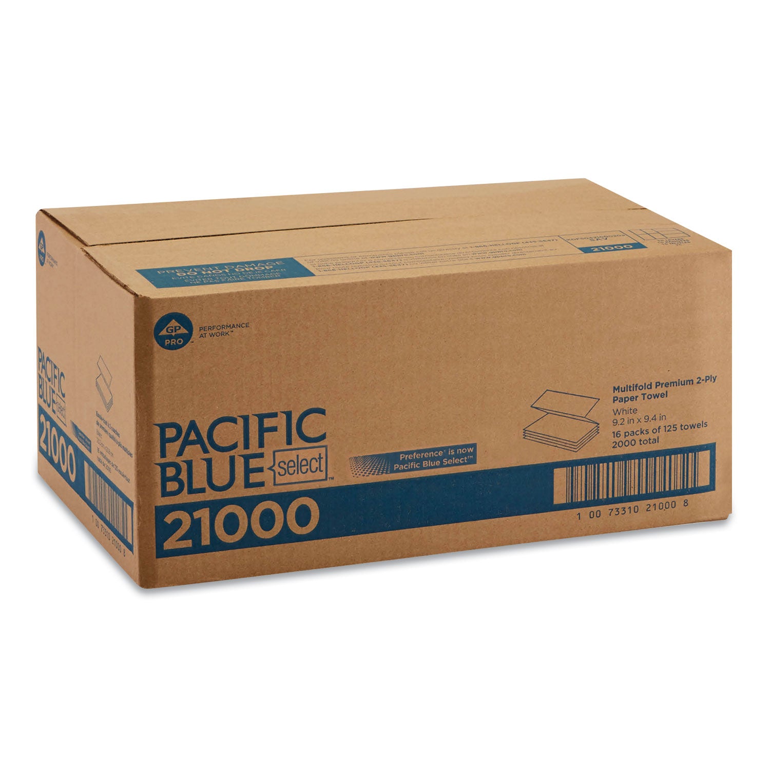 Pacific Blue Select Multifold Premium Paper Towels - 2 Ply - 9.50" Width x 9.25" Length - White - 125/Pack - 16 / Carton