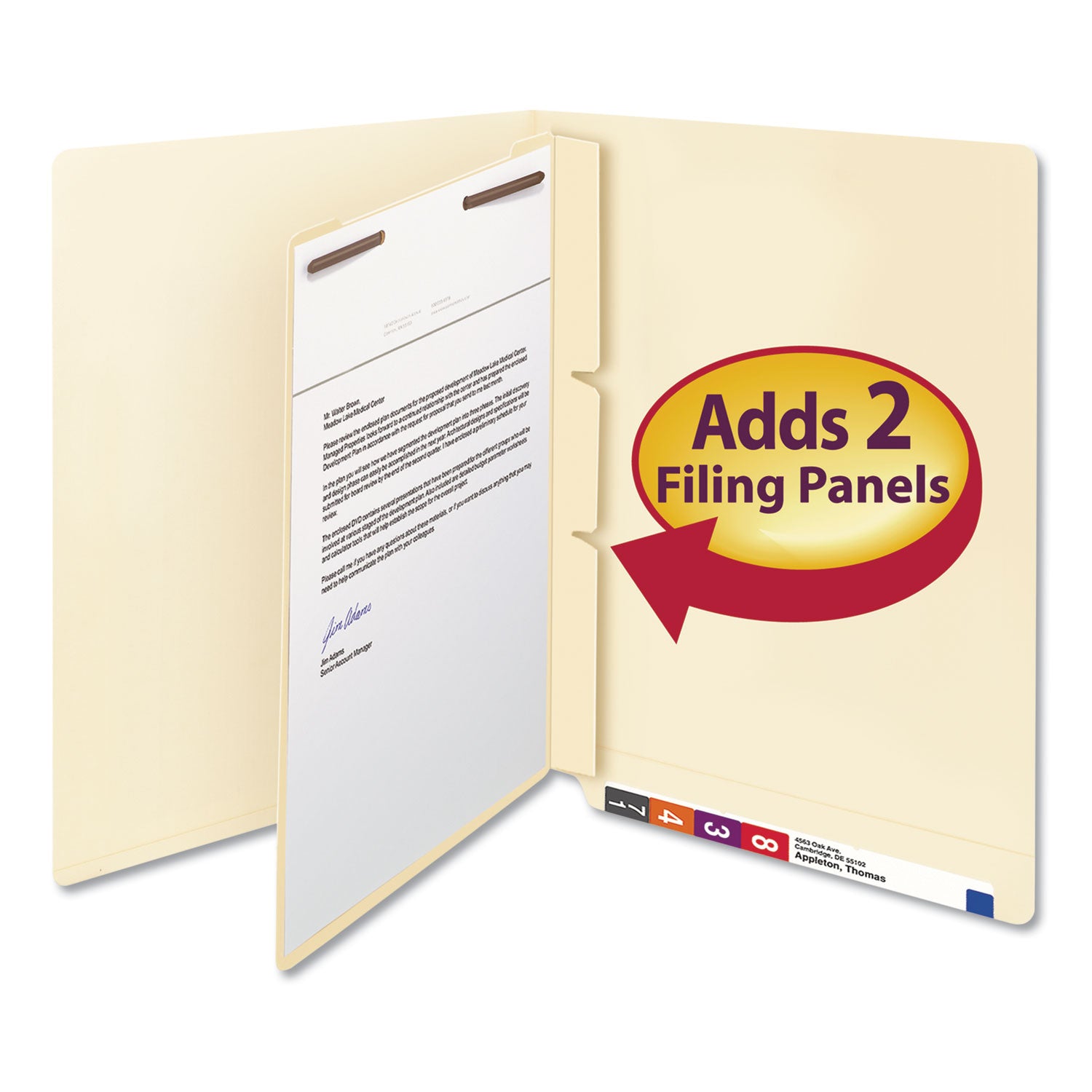 Smead Self-Adhesive Folder Dividers with Twin-Prong Fastener - For Letter 8 1/2" x 11" Sheet - Manila - 100 / Box