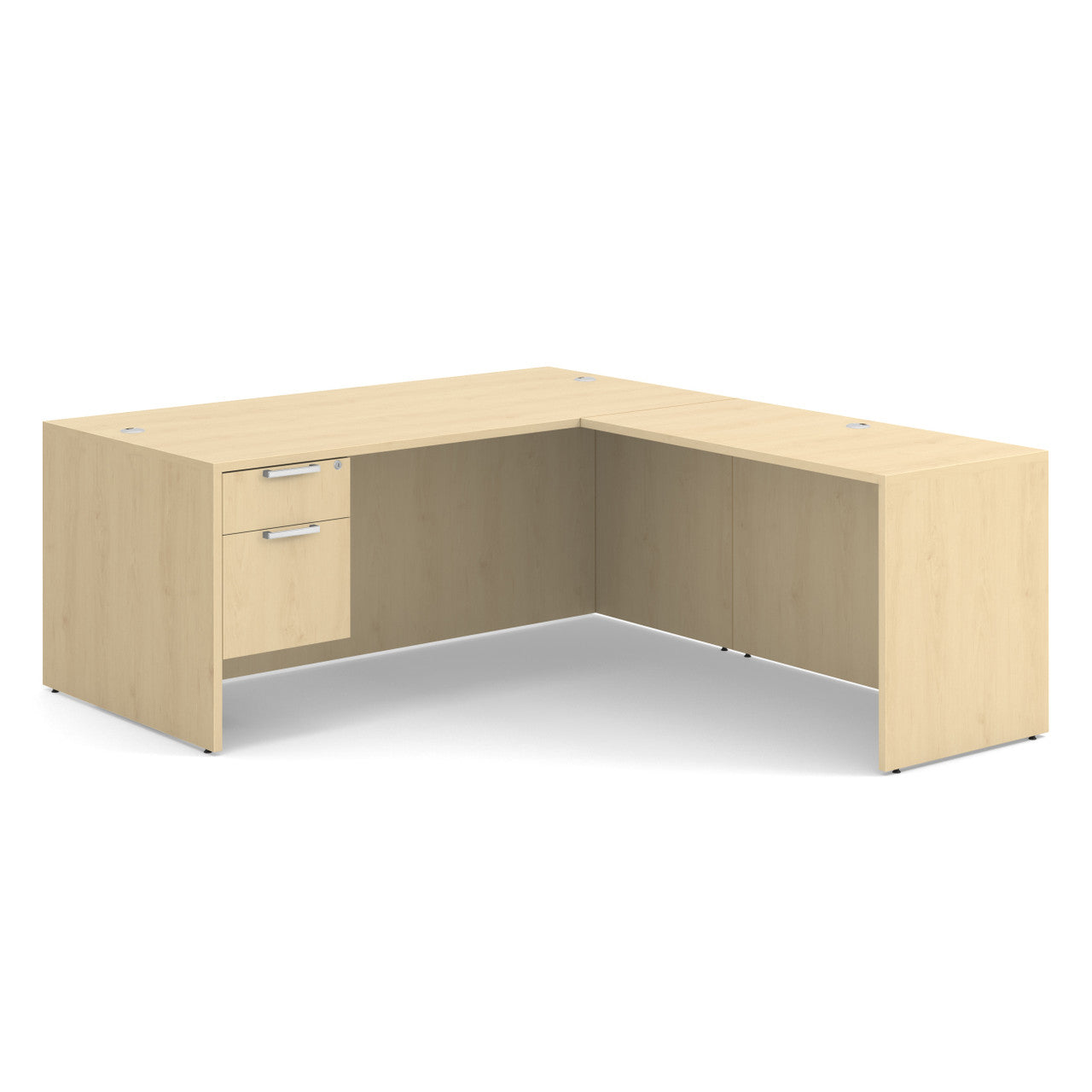 OfficeSource OS Laminate Collection Single 3/4 Pedestal ''L'' Desk - 71'' x 36'' - Maple