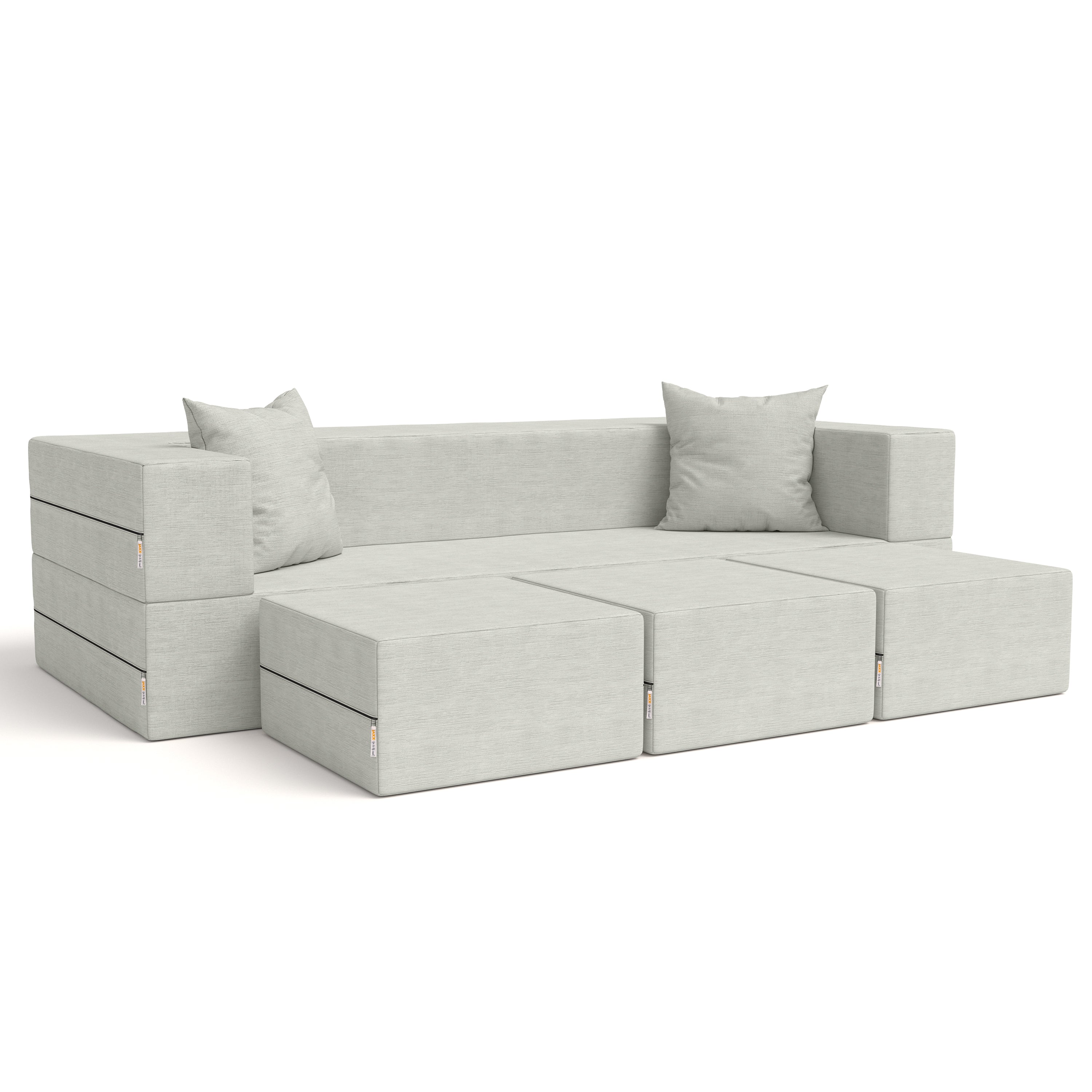 Jaxx Zipline Convertible Sleeper Sofa & Three Ottomans/California King-Size Bed, Textured Microvelvet - Ice