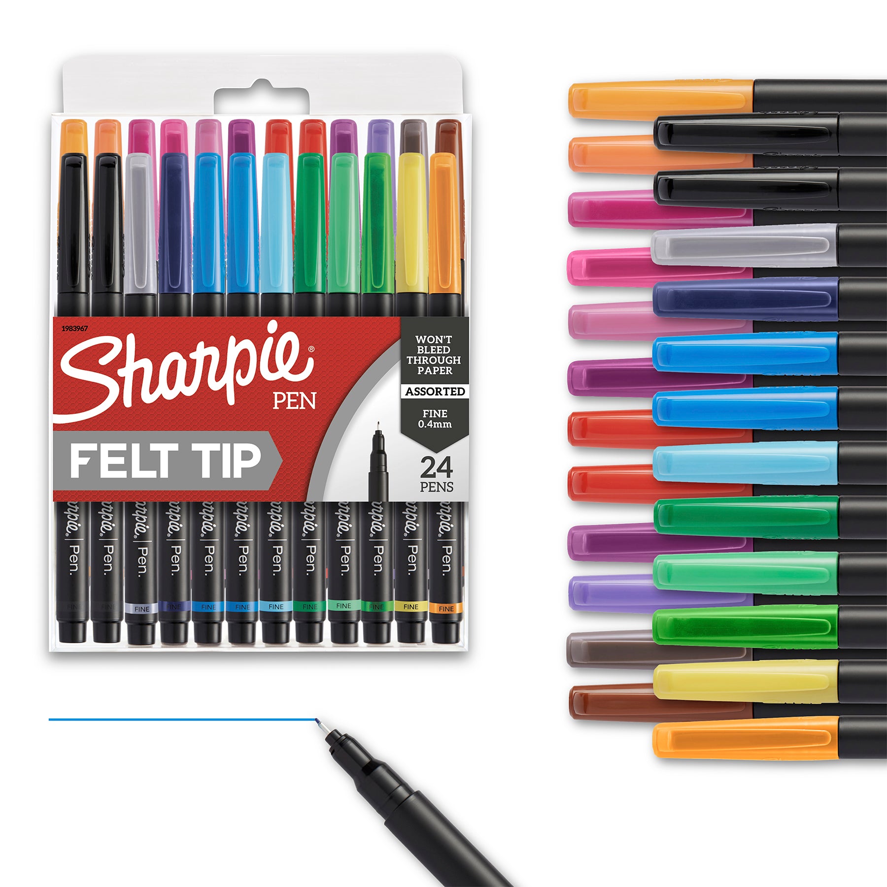 Art Pens, Fine Point, Assorted Colors, 24 Count