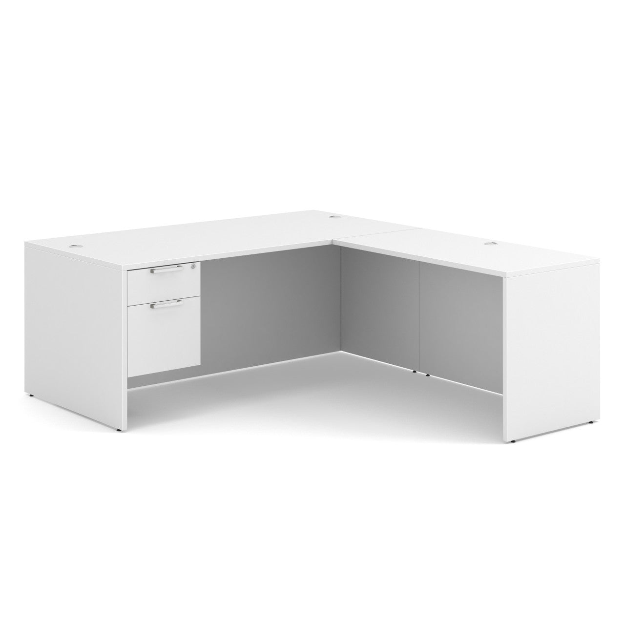 OfficeSource OS Laminate Collection Single 3/4 Pedestal ''L'' Desk - 71'' x 36'' - White