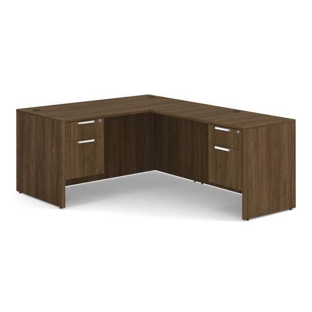 OfficeSource Laminate Double 3/4 Hanging Pedestal ''L'' Desk - 60'' x 30'' - Modern Walnut