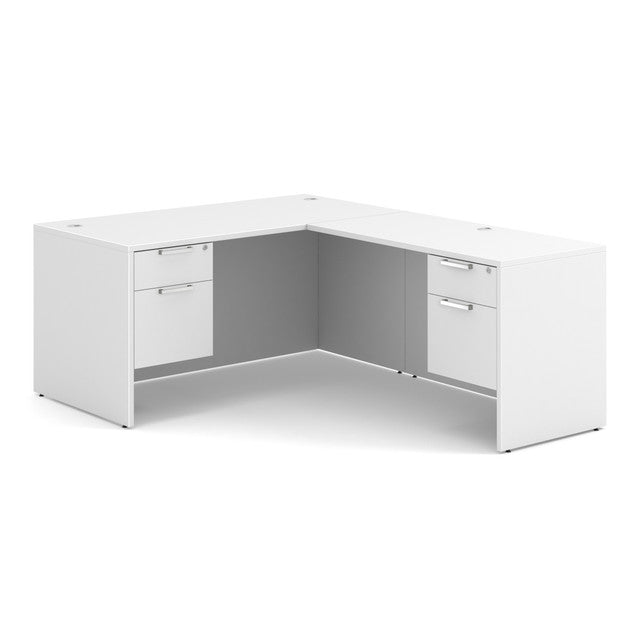 OfficeSource Laminate Double 3/4 Hanging Pedestal ''L'' Desk - 60'' x 30'' - White